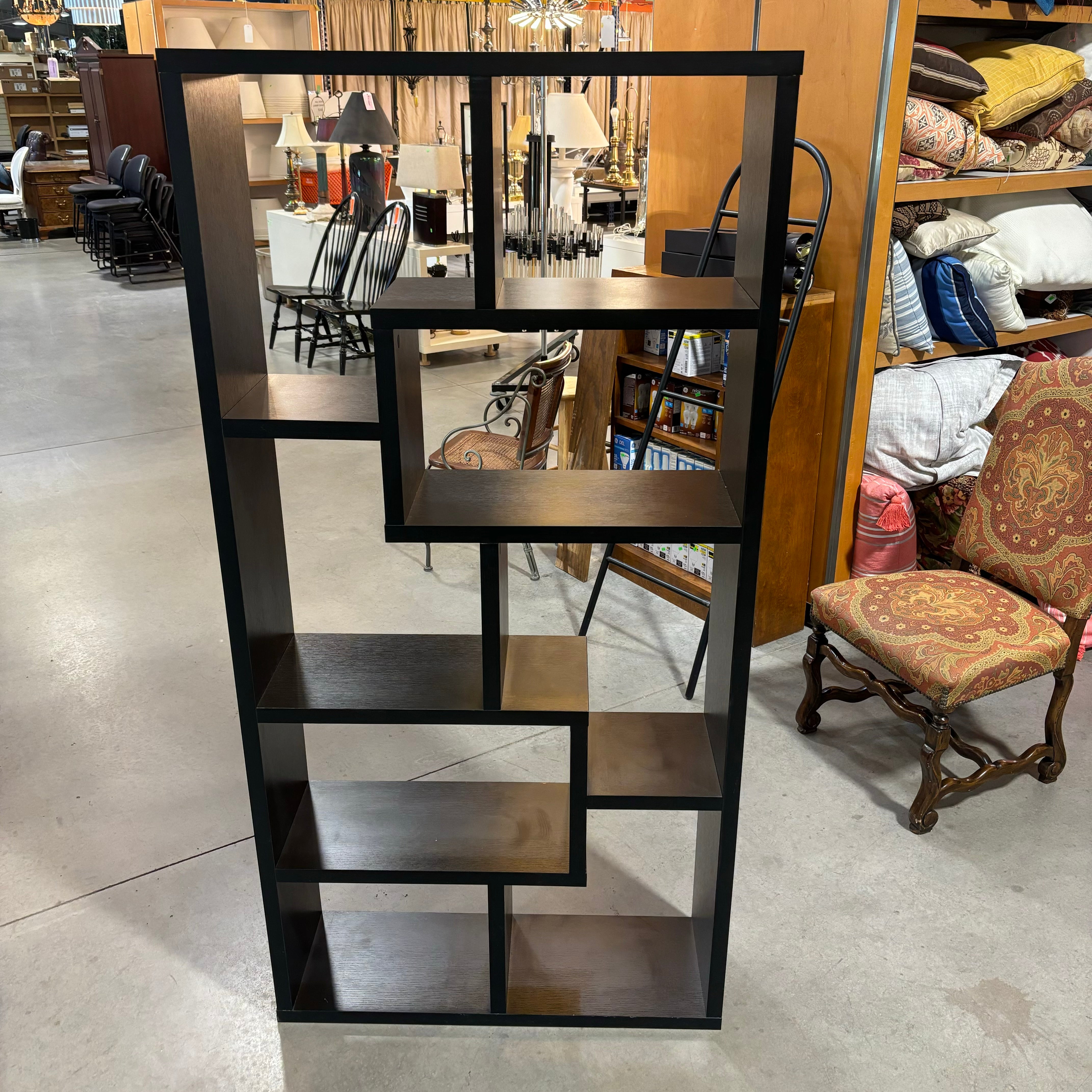 Black Wood Veneer Puzzle Piece Style 8 Section Bookcase 35.5"x 11.5"x 71"