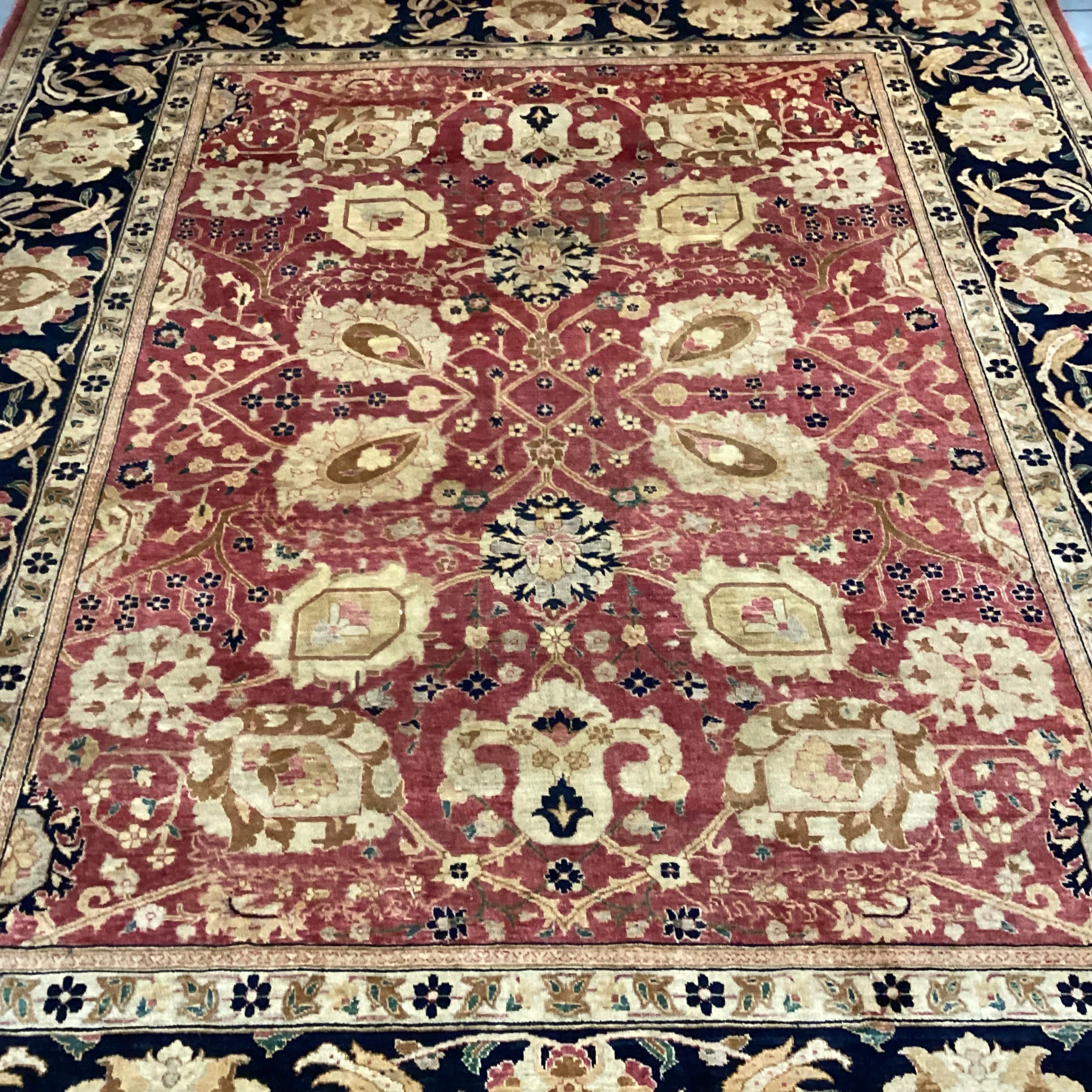 Gold Red & Black Floral Hand Woven Wool Rug 8'x 10'3"