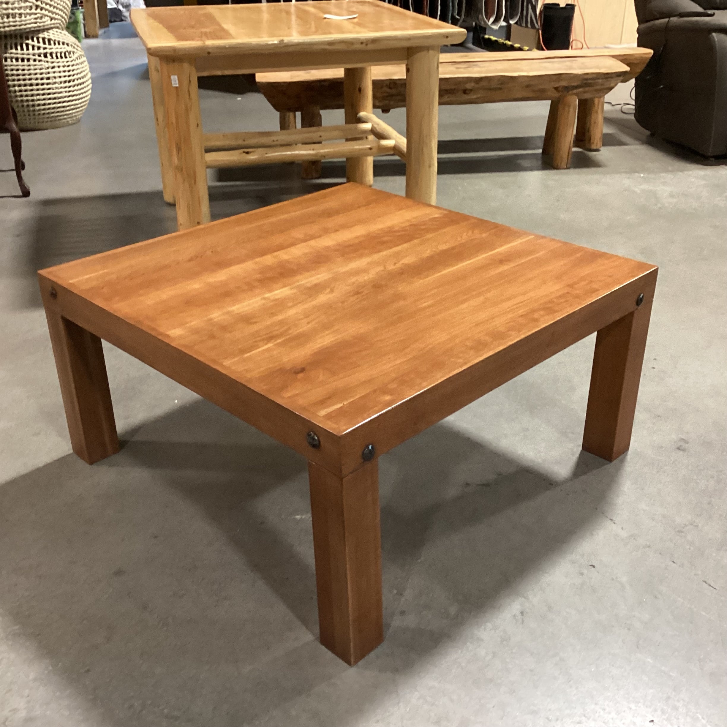 Custom Solid Finished Wood With Large Nailhead Detail Coffee Table 37"x 37"x 18"