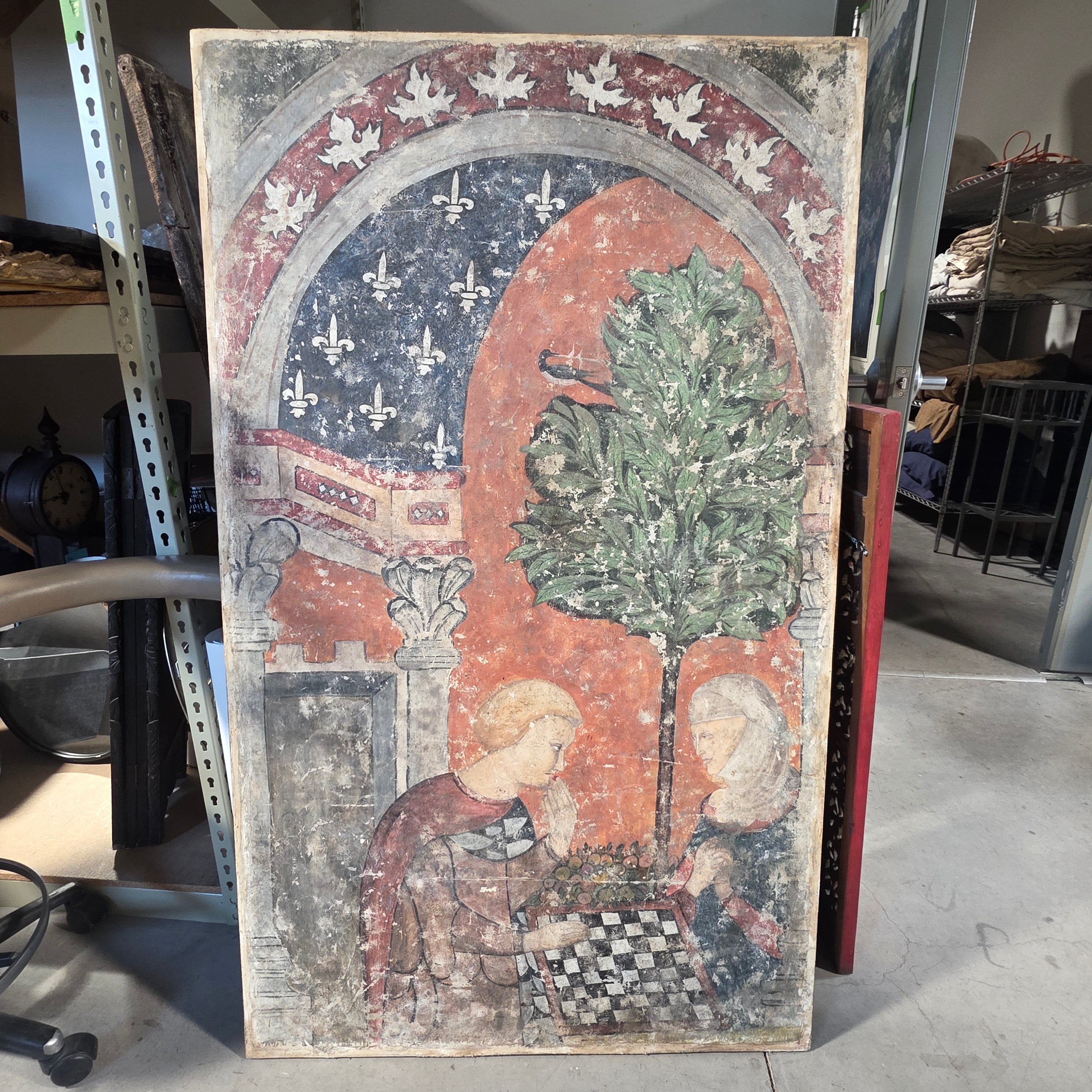 Vintage Reproduction "Chatelaine of Vergy" Davanzati Palace, Florence on Wood 35.5"x59"