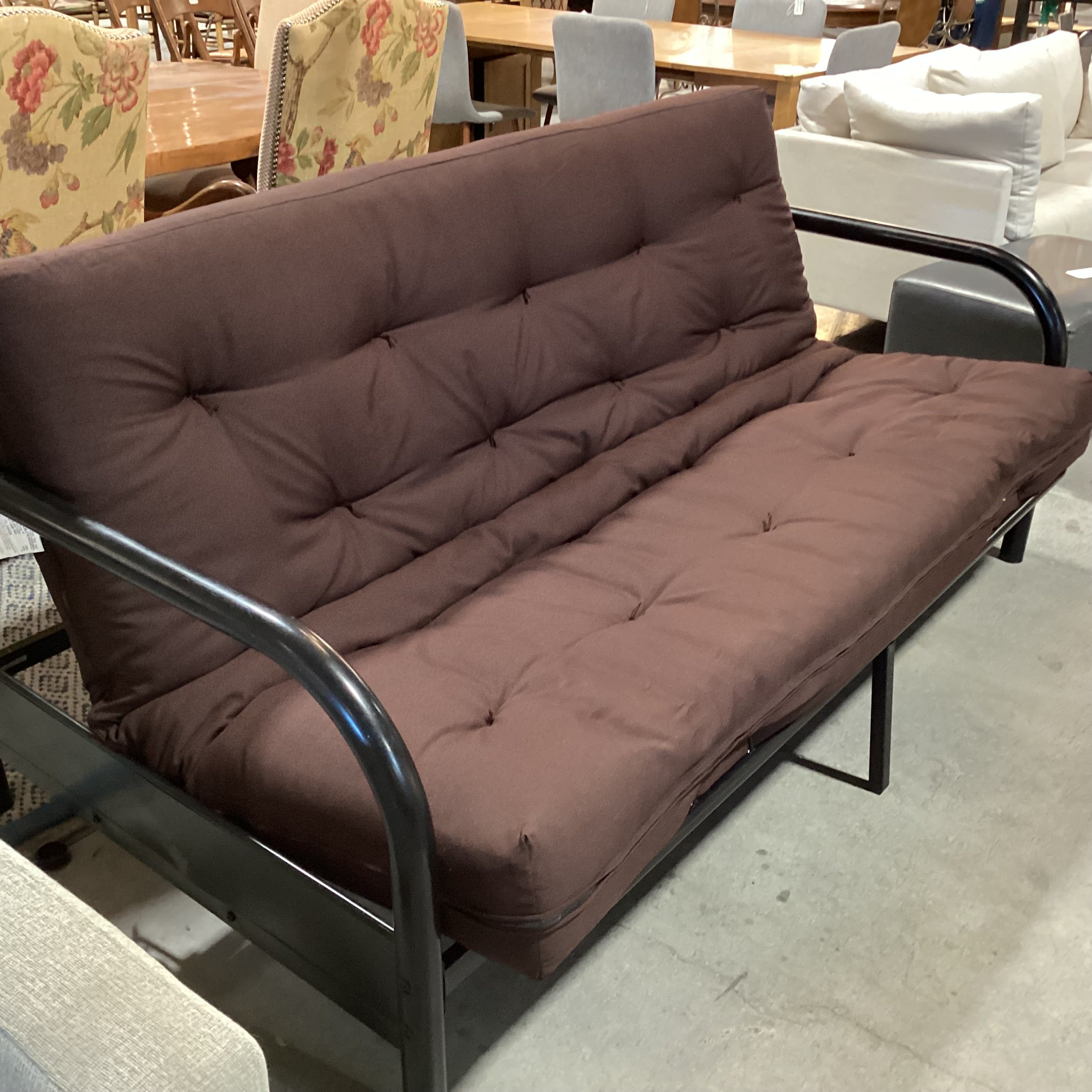 Black Metal Frame & Brown Cushion Futon Sofa 80"x 44" to 53"x 35"