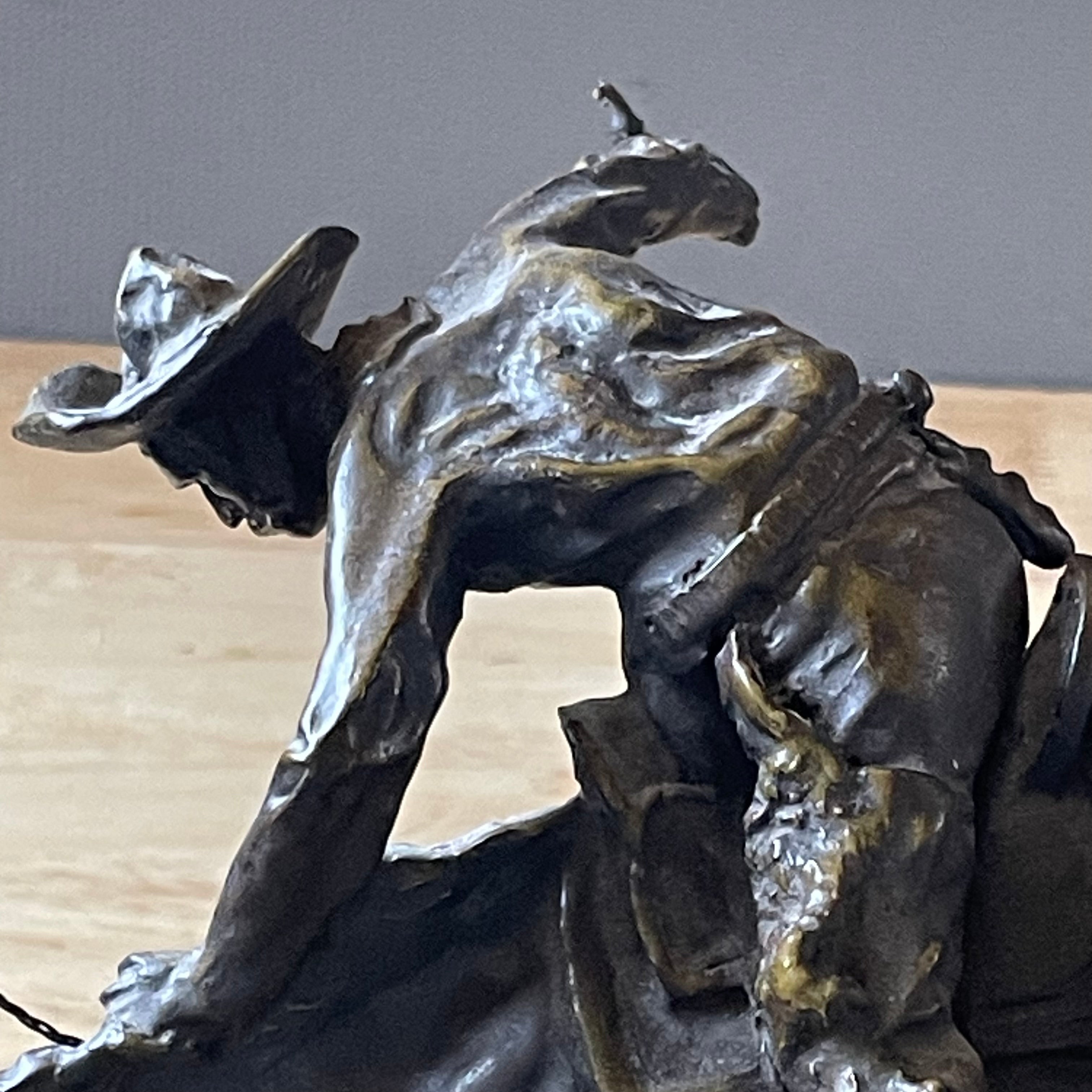 Frederic Remington Bronze Reproduction of "The Bronco Buster" on Green Marble Base, 12"x 8"x 8.75"