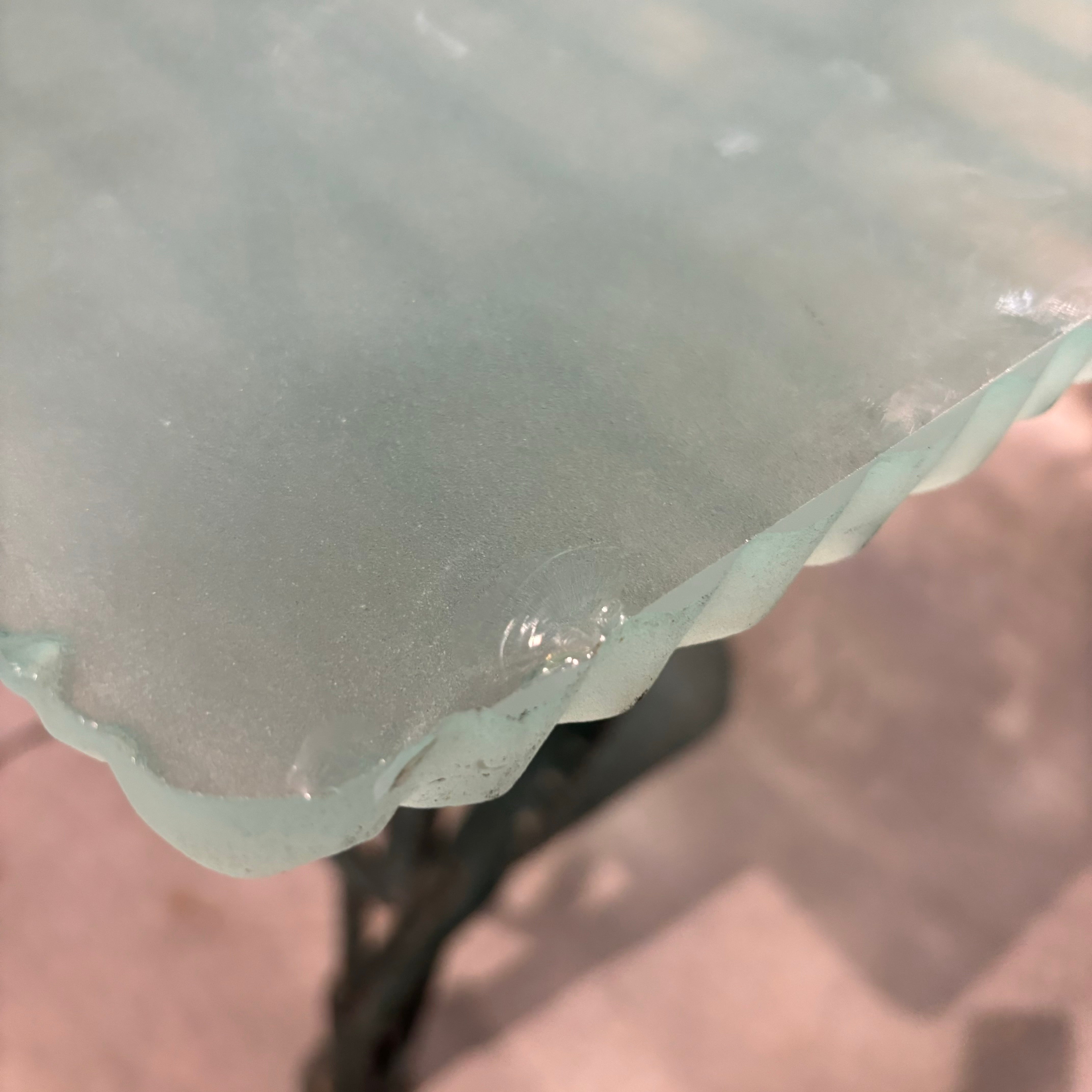 Marco De Gueltzl Patina Ornate Steel Base with Frosted Engraved Top Desk  60"x 40"x  30.5"