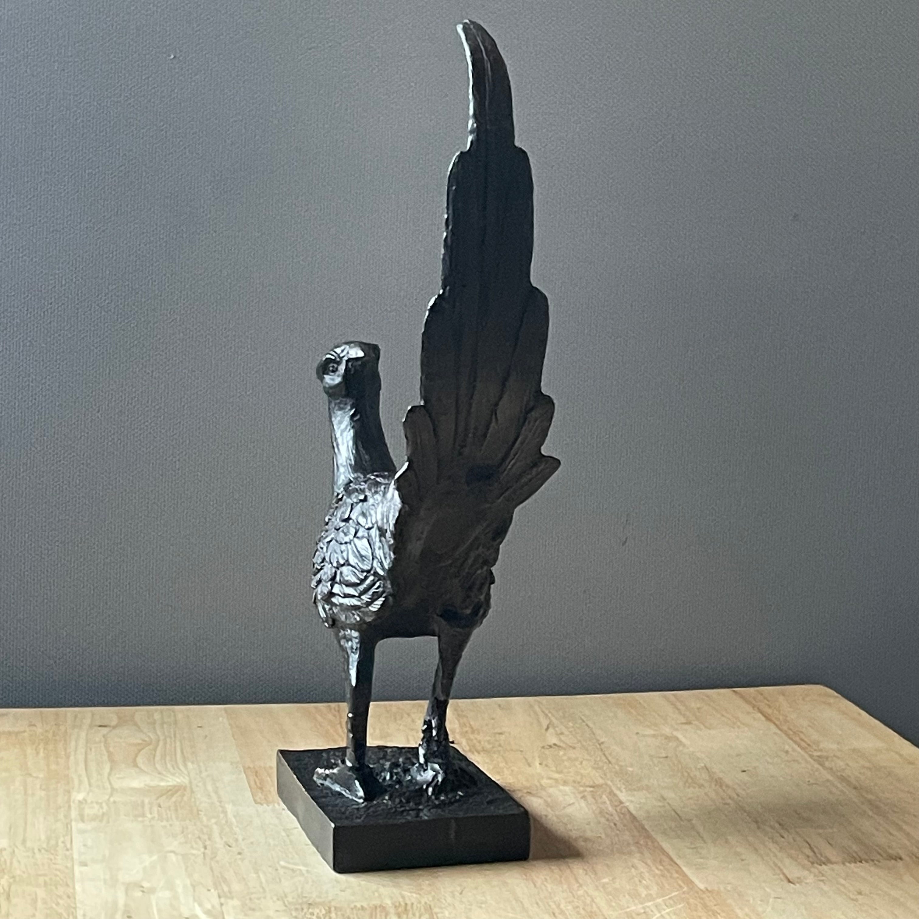 Heavy Cast Iron Pheasant Sculpture, 14"x 17"