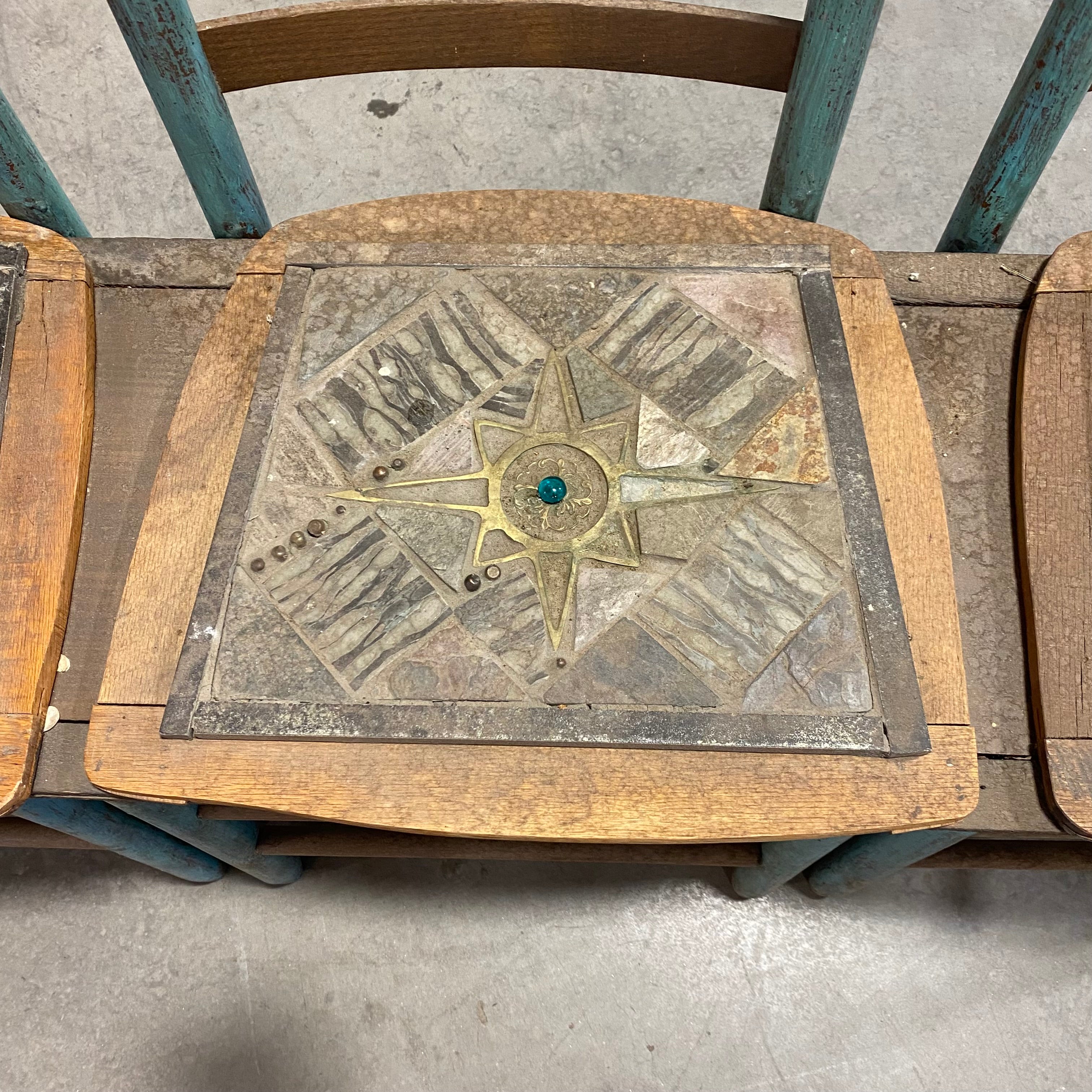 Custom Turquoise Natural Wood with Stone Mosaic Seats Bench 57"x 16"x 40"