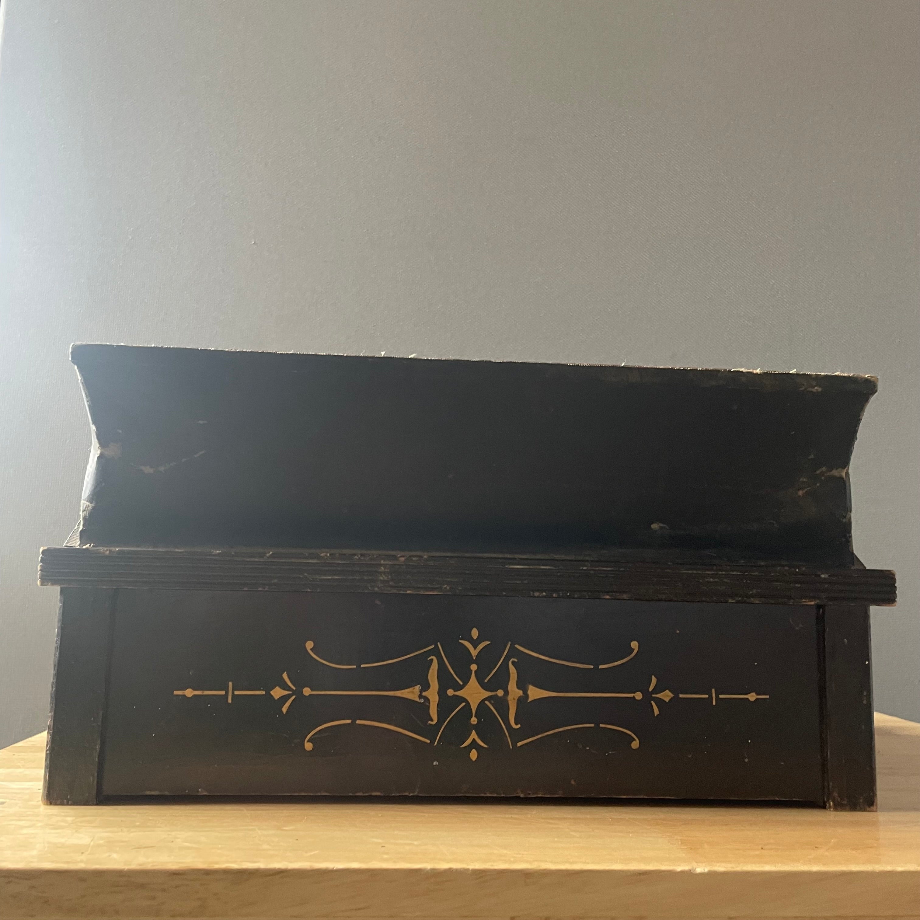 Antique 1887 Black Wood/Metal Gold Stenciled The Gem Roller Organ Made by Autophone Co NY