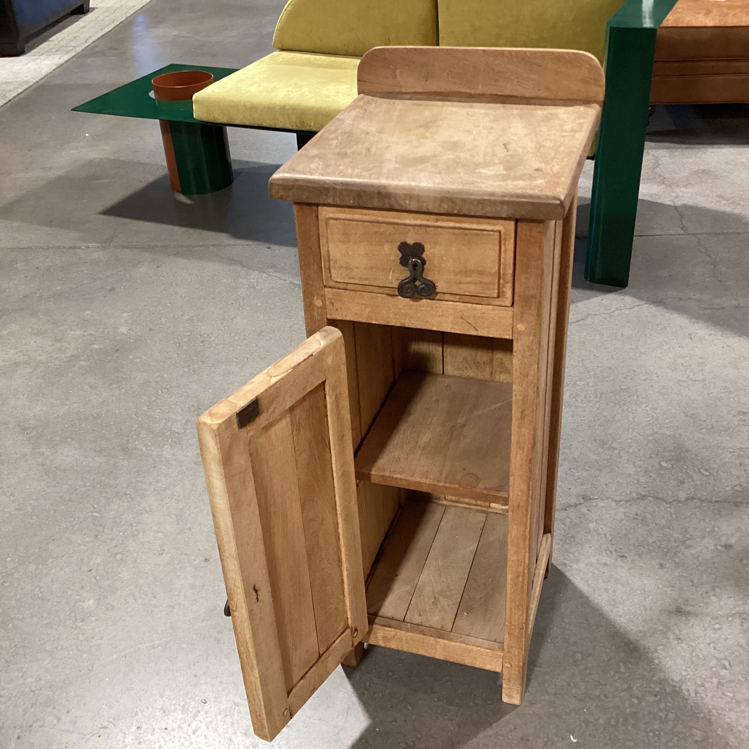 Solid Natural Wood 1 Drawer 1 Door with Shelf Cabinet End Table 13"x 13"x 34"