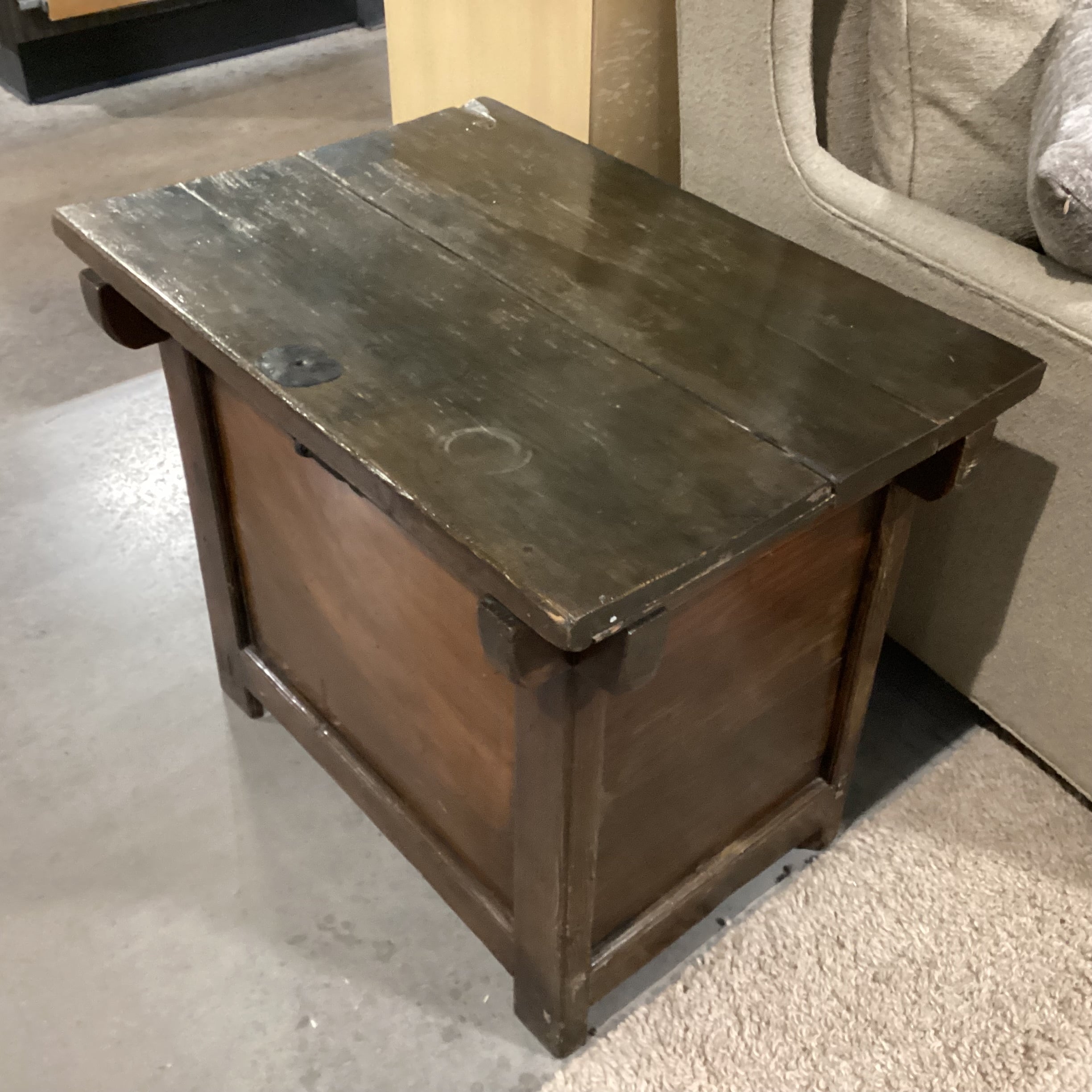 Antique Oriental Pine & Hand Wrought Iron Chest Trunk 30"x 21.5"x 26"