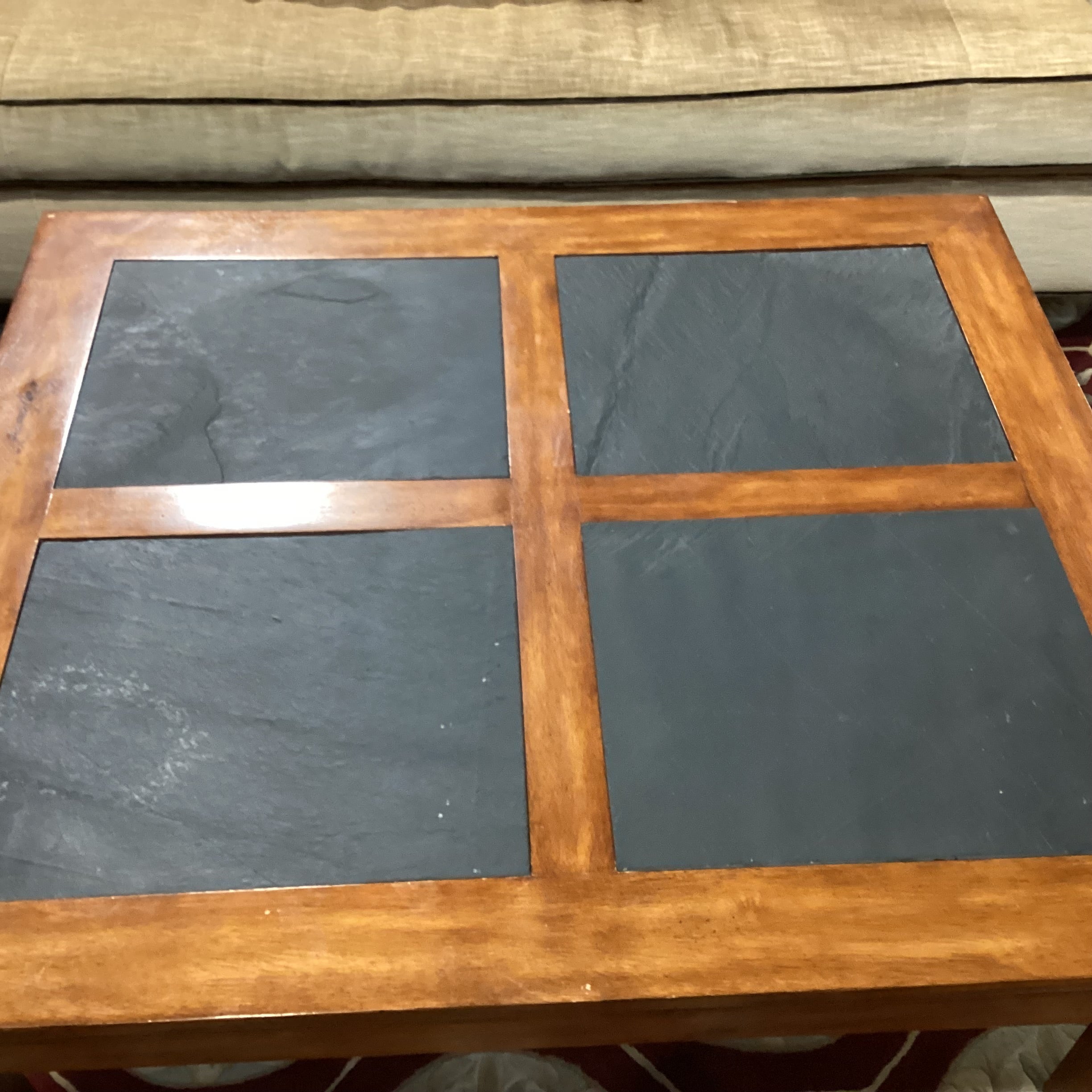 Finished Wood with Slate Tile Inset Coffee Table 42"x 48"x 19"