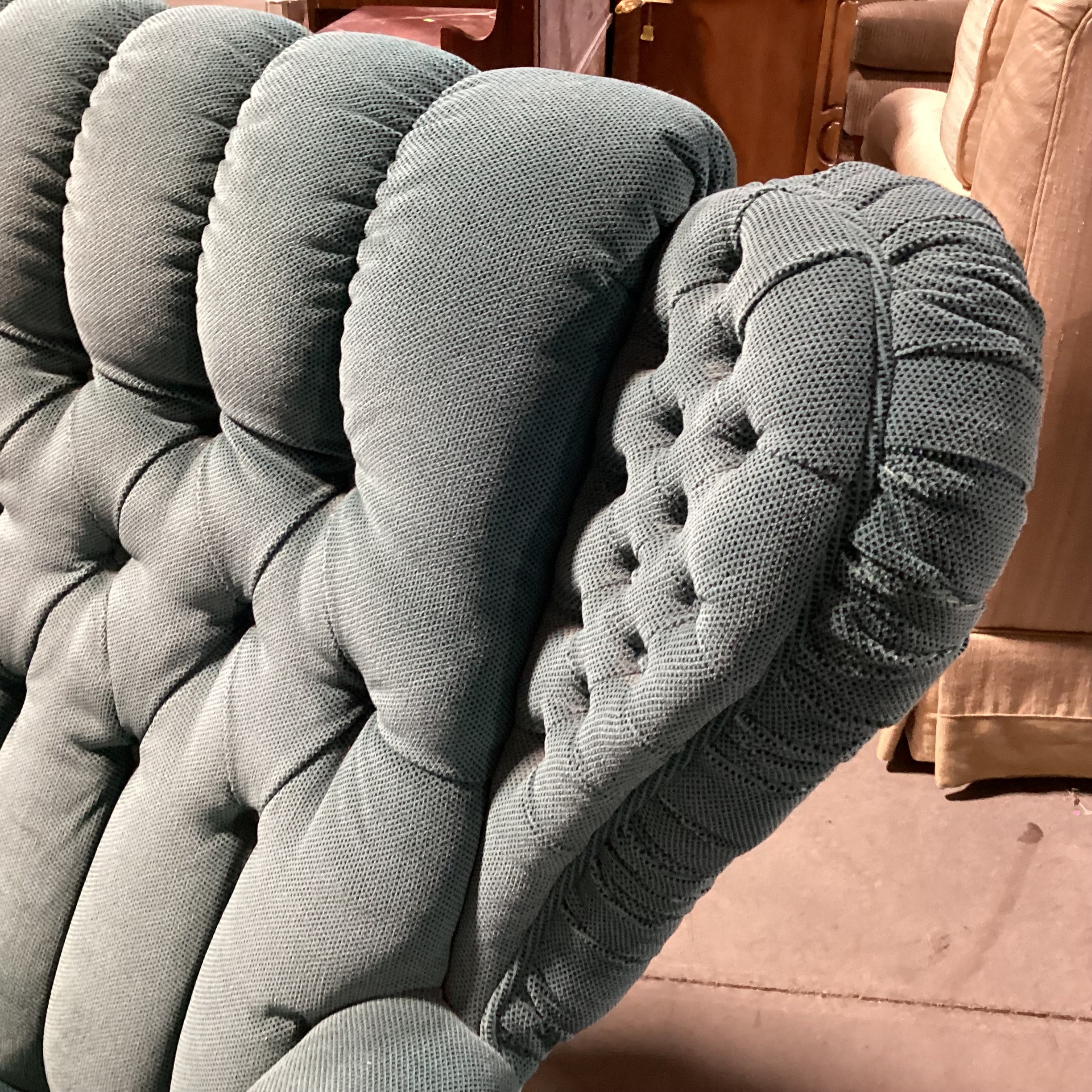 Vintage Antique Teal Tufted Winged with Ottoman Rocker Chair 34"x 36"x 39"