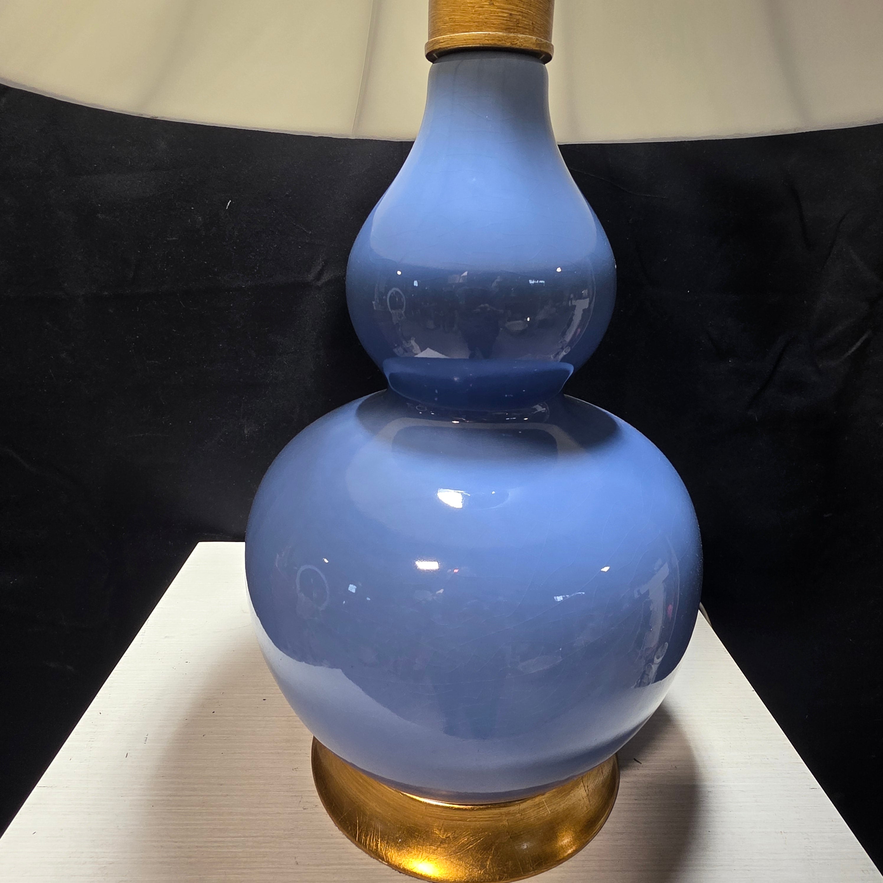 Neiman Marcus "Old World Design" Crackled Glass Blue Table Lamp 18"Dx29"