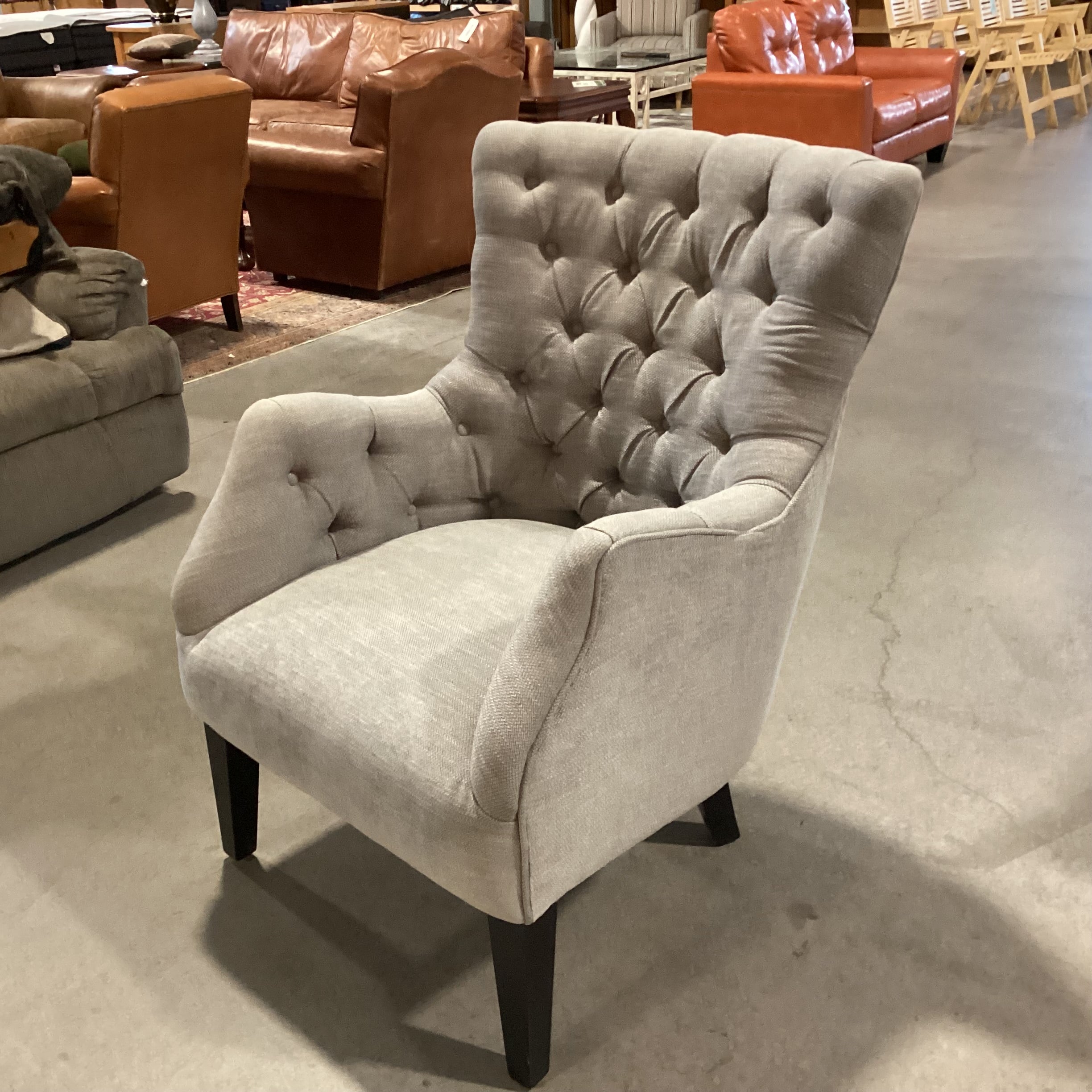 E&E Co. Grey Woven Tufted Winged Chair 29"x 34"x 30"