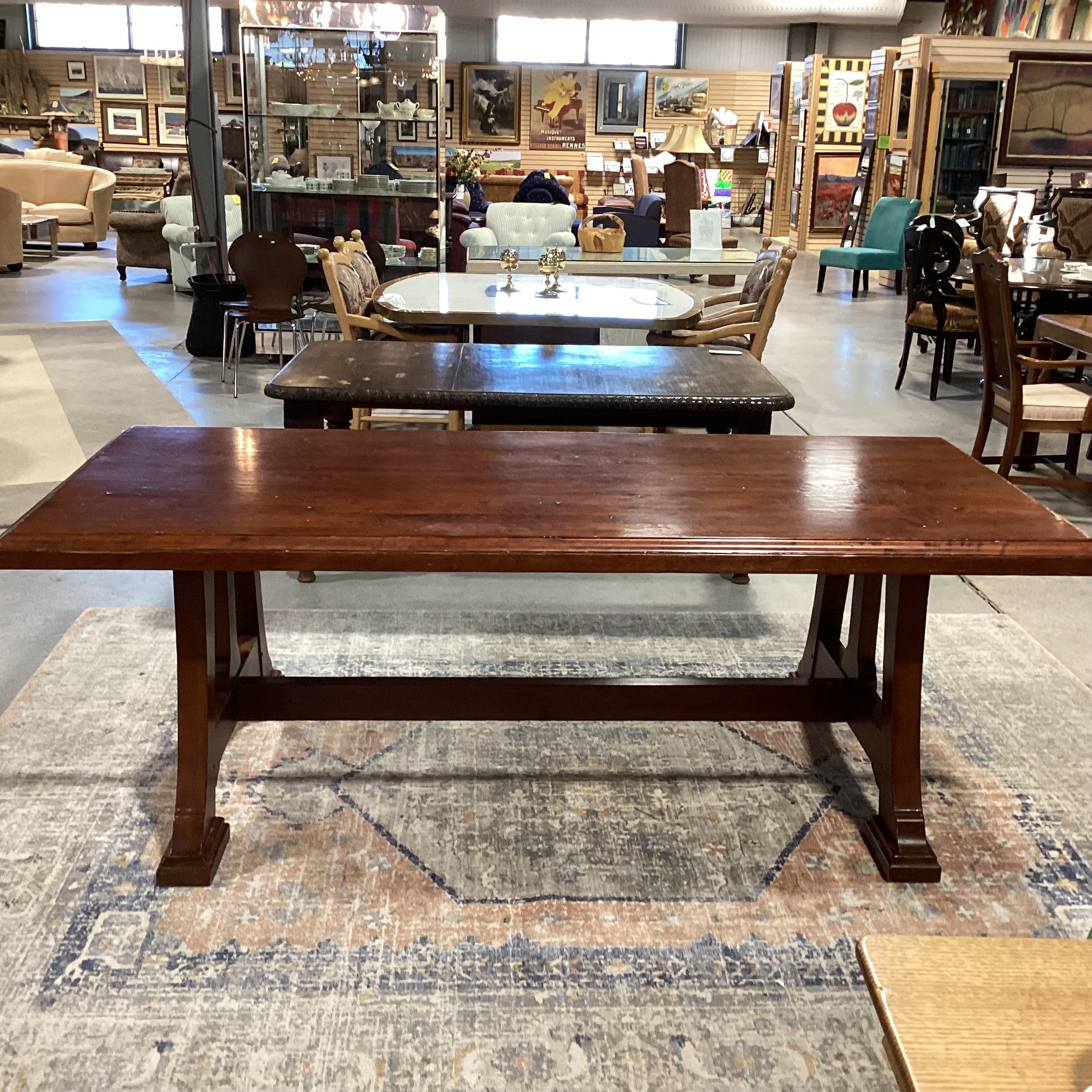Harden Furniture Solid  Cherry Distressed Finish Arts & Crafts Style with Trestle Dining Table 88"x 40"x 30.5"