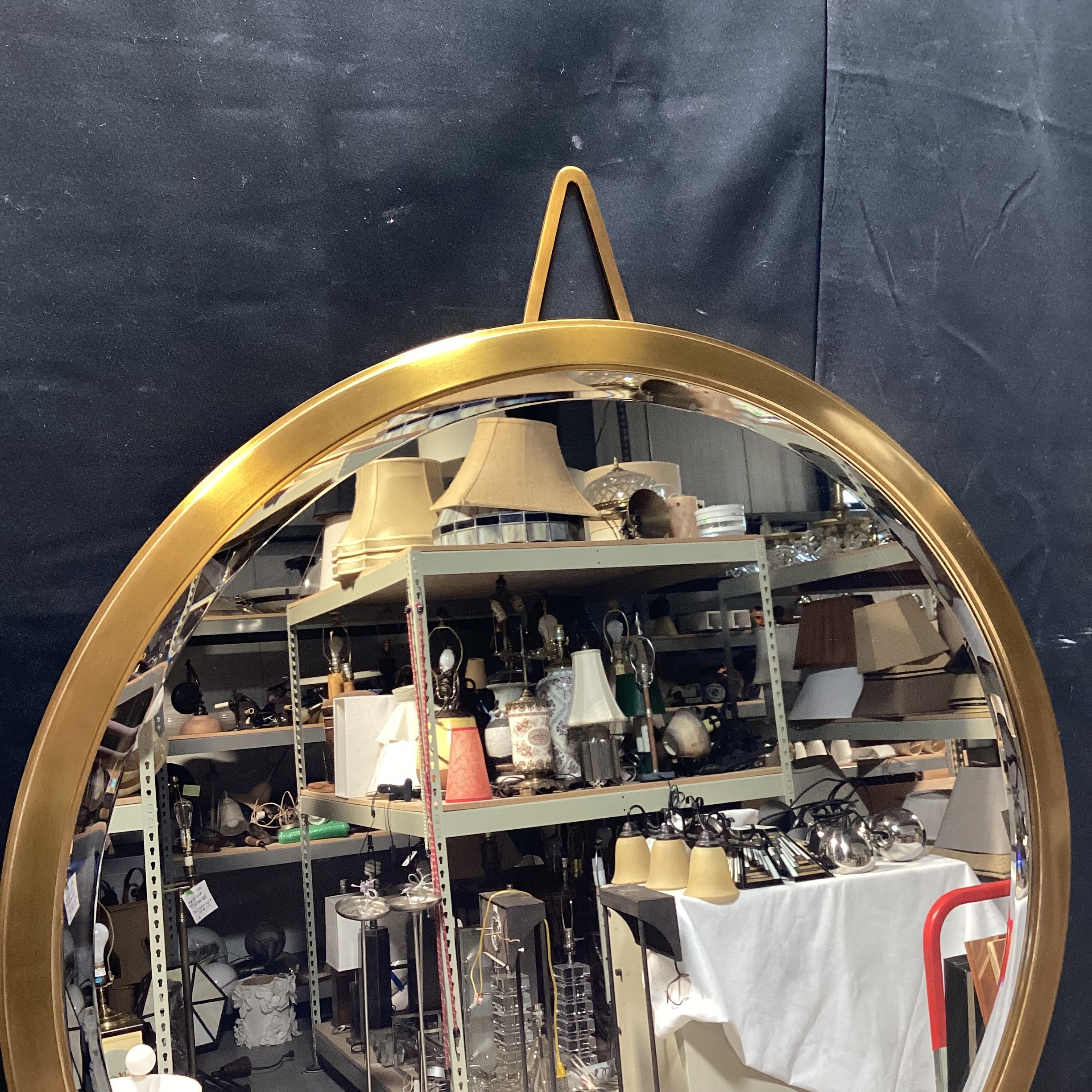 RH Brass Bevelled Edge Round Pendant Mirror 30" x 40"