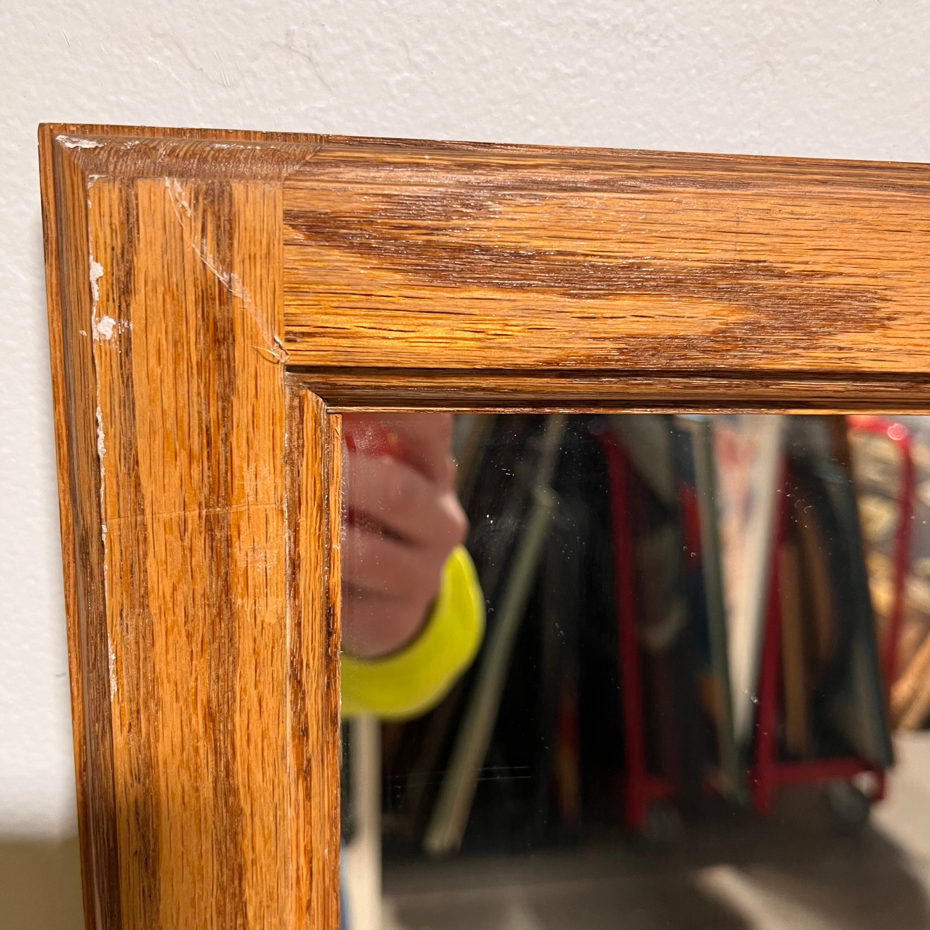 Solid Oak Wall Mirror with Hooks 29.75"x 20"x 4"