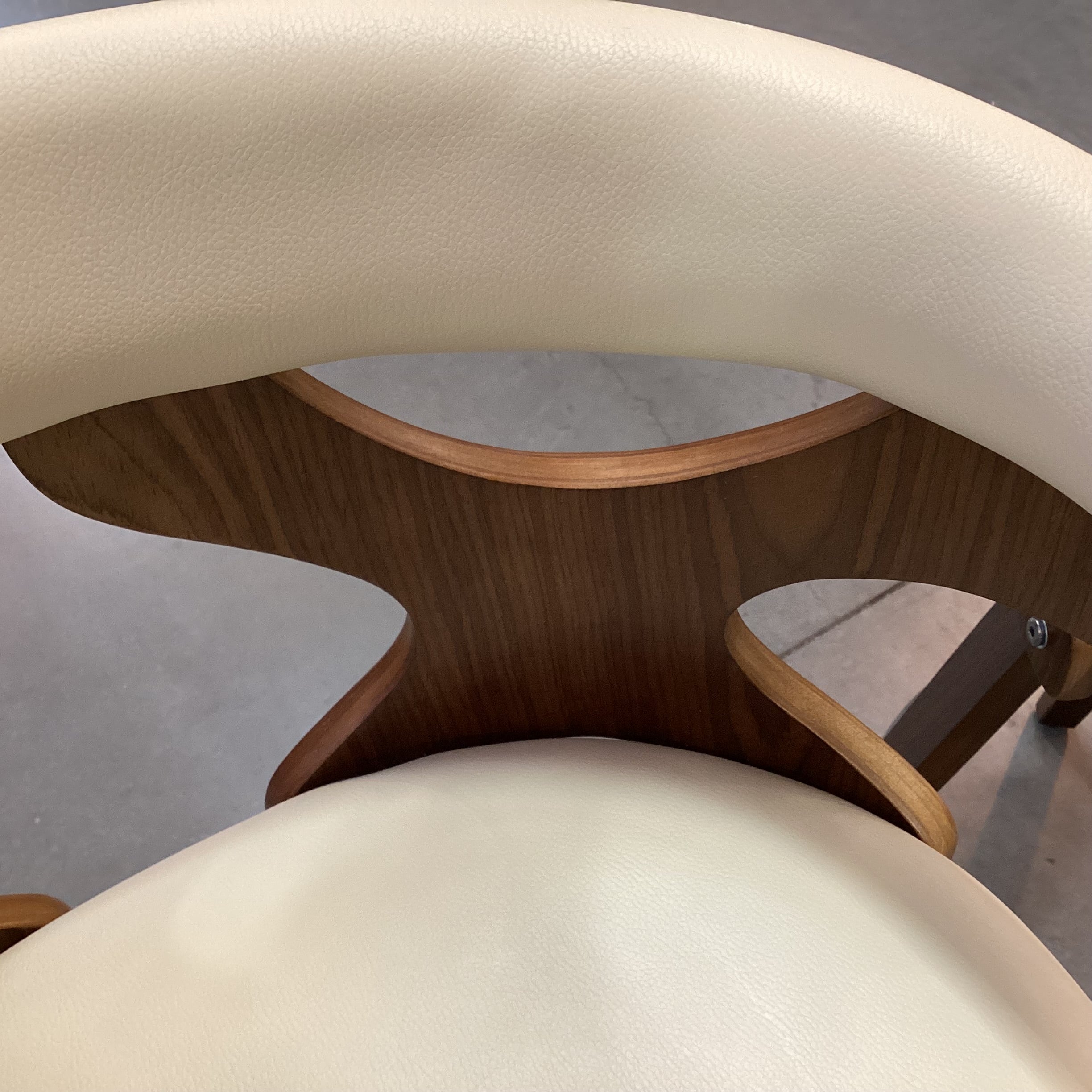 SET of 2 Lumisource Gardenia Mid Century Style Faux Cream Leather & Wood Barstools 25"