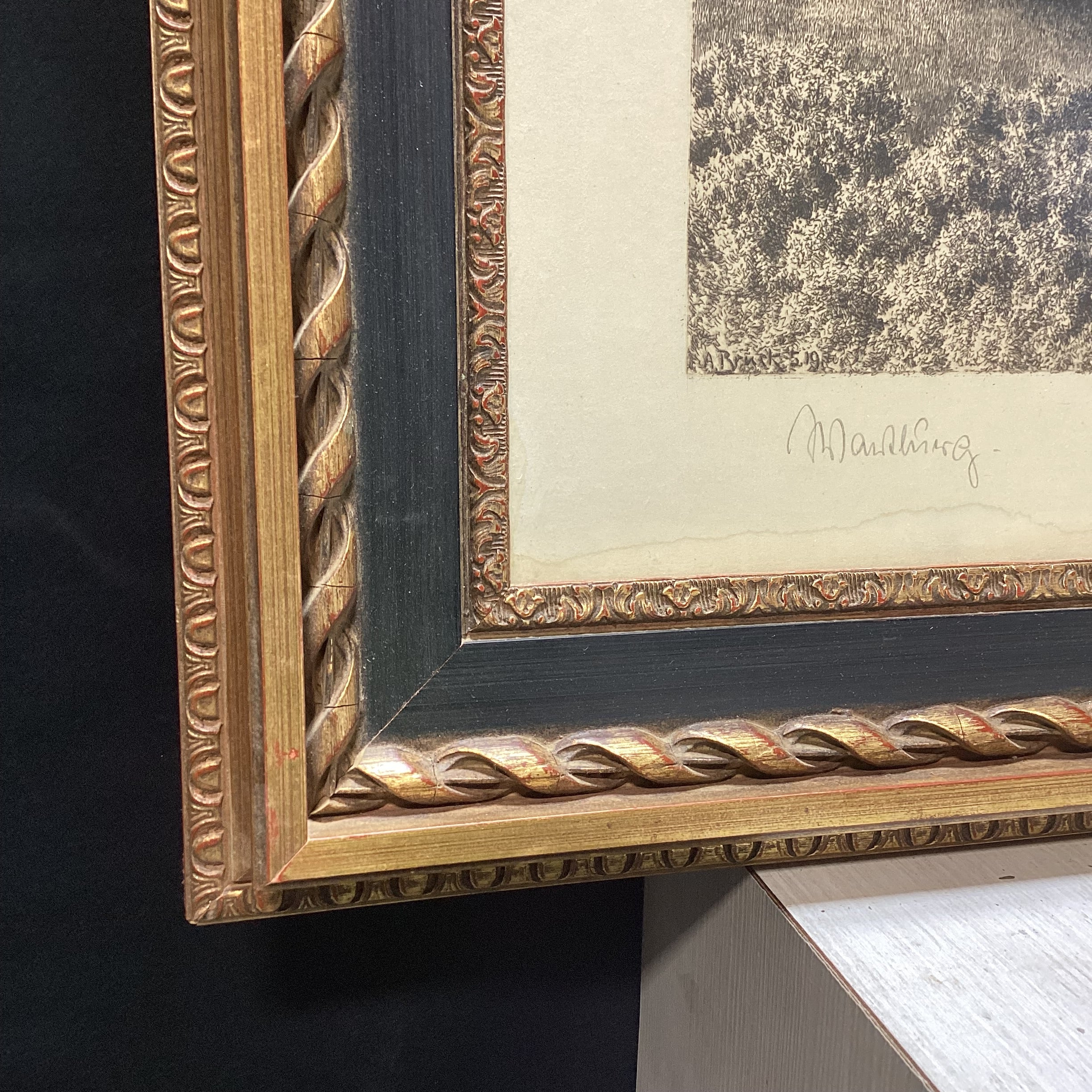 Albrecht Bruck Signed Wartburg Castle, Eisenach, Germany Etching In Gold & Black Frame 31.5" x 25.5"