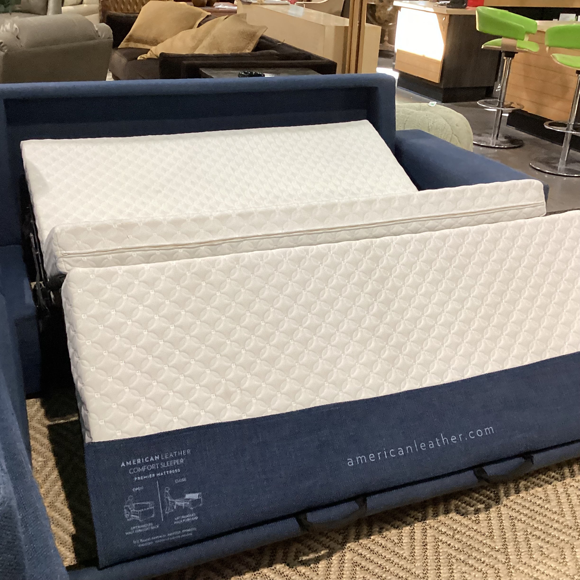 American Leather Furniture Blue Woven Queen Comfort Sleeper 2 Piece Sectional 118"x 86"x 38"x 34"