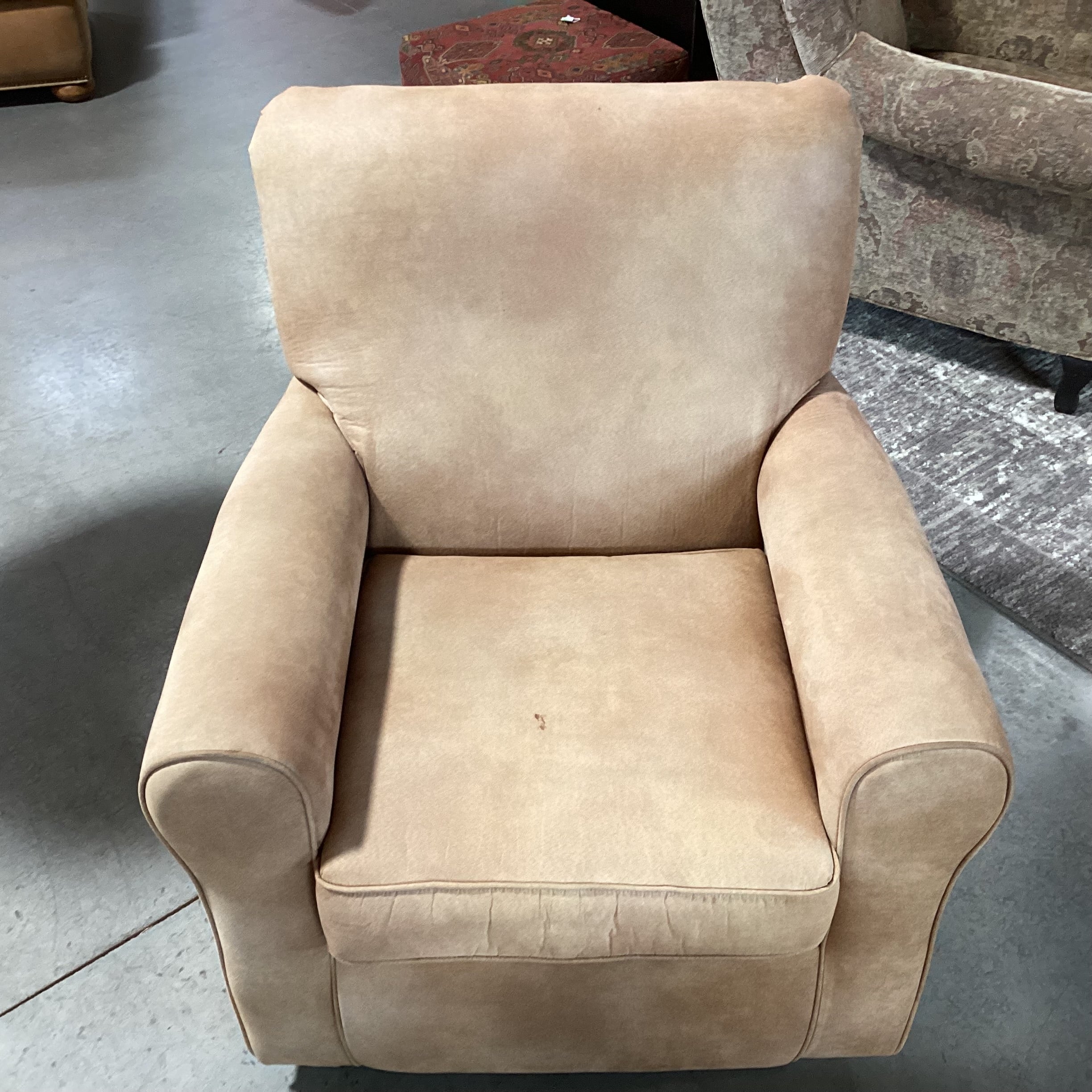 Best Chairs Tan Micro Suede Swivel Rock Chair 35"x 33"x 38"