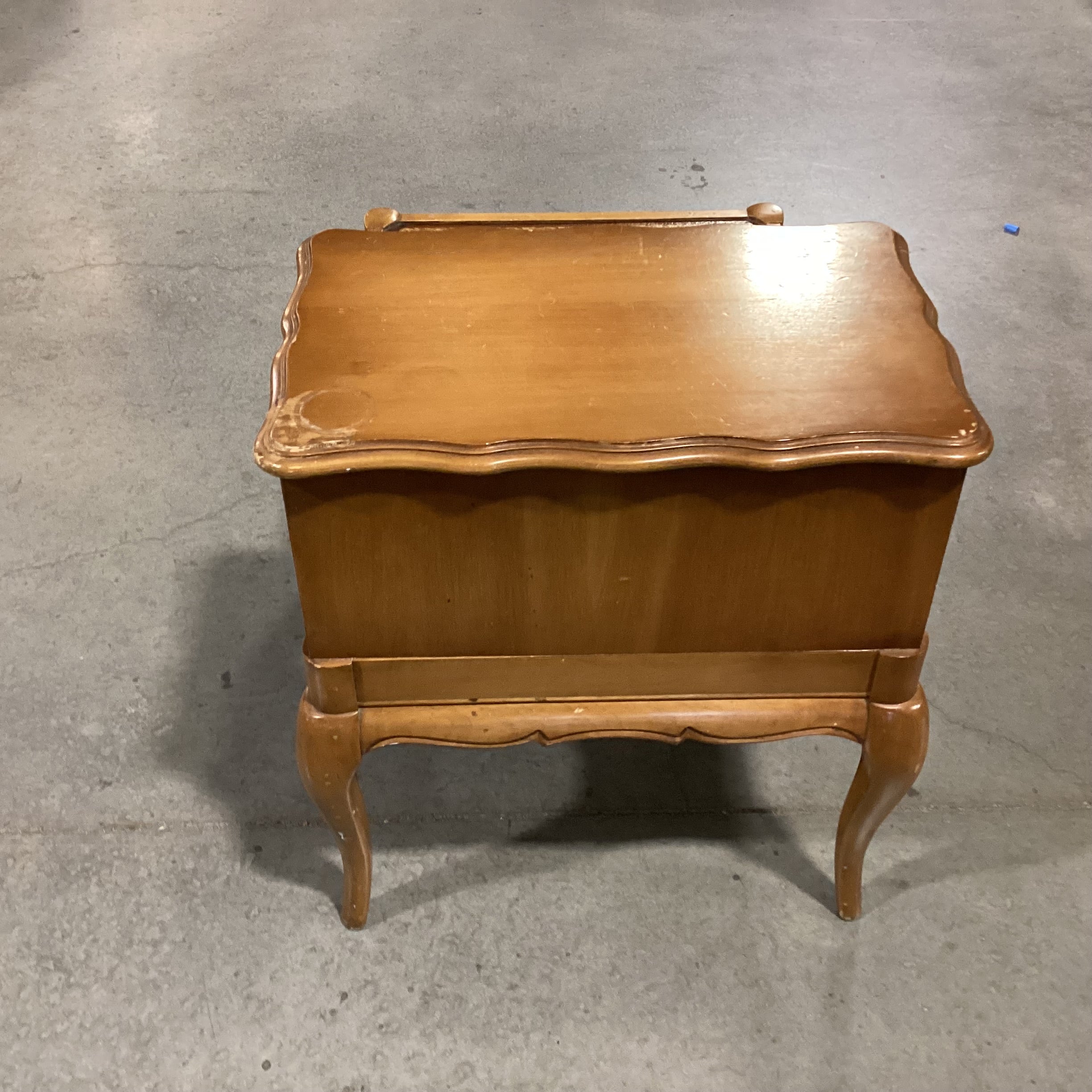 Mid Century Carved Wood & Leather Top with Cubby End Table21"x 32"x 24.5"