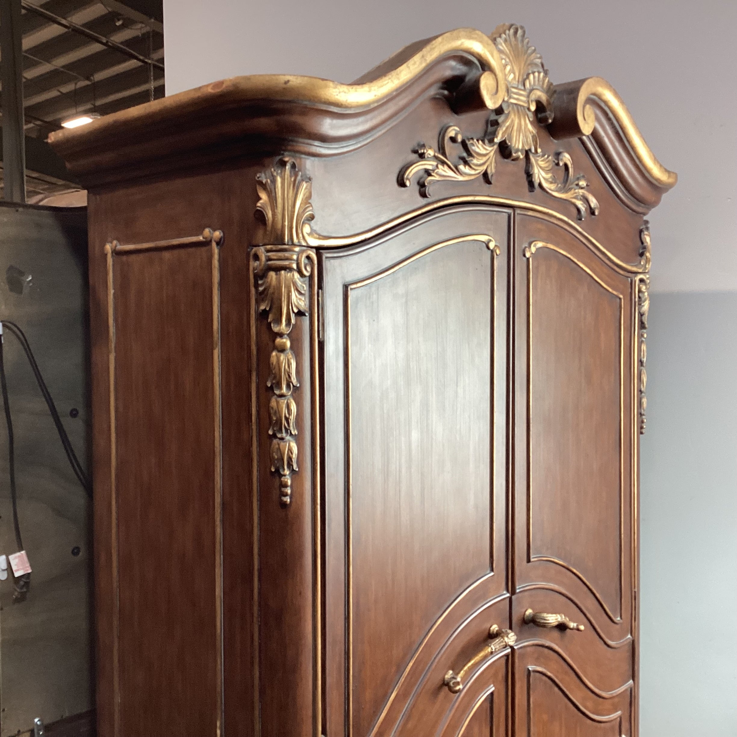 Ornate Carved Wood with Gold Accent 2 Door 3 Drawer Wardrobe Armoire 54"x 25"x 93"