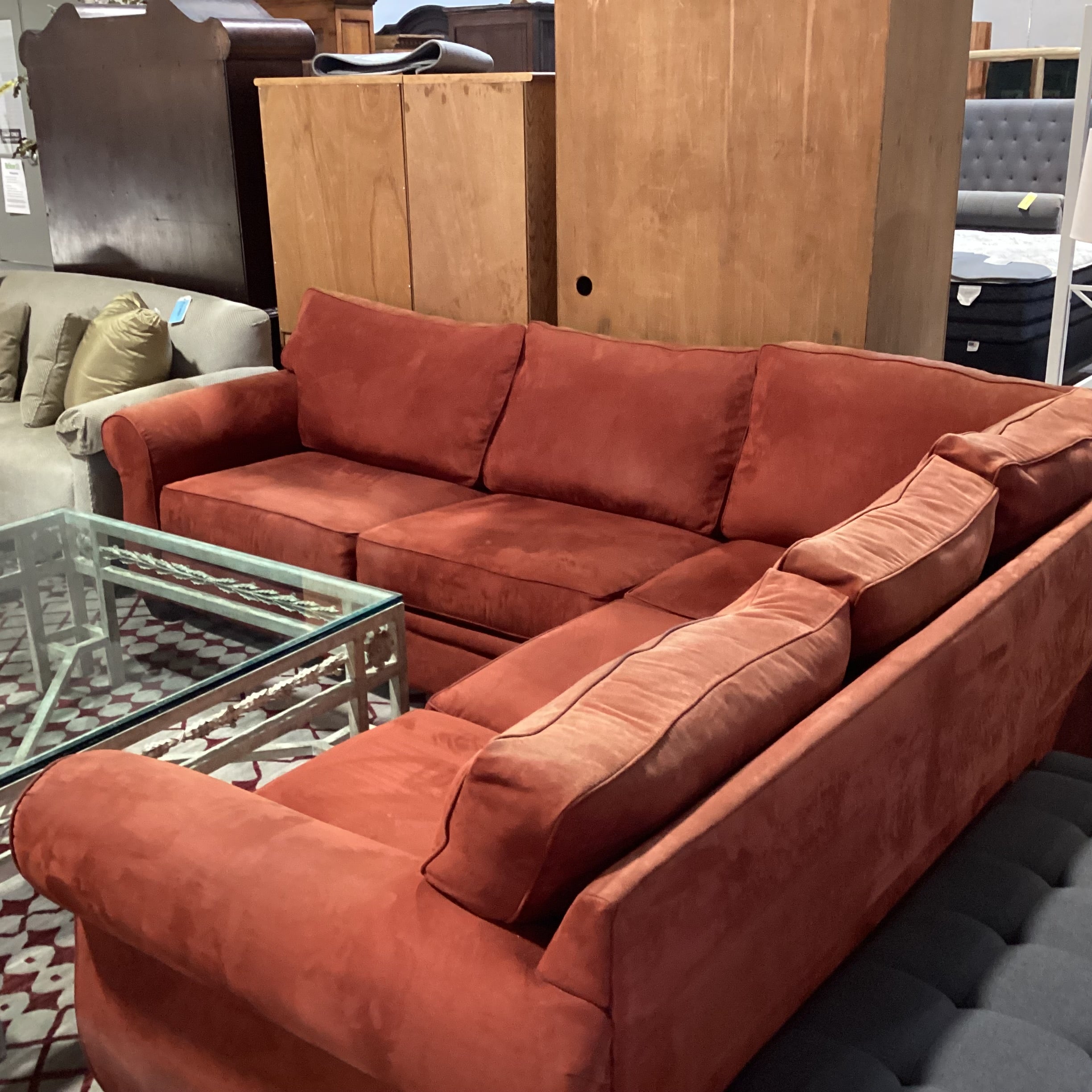 Red Micro Suede 2 Piece Sectional 110"x 92"x 37"x 32"