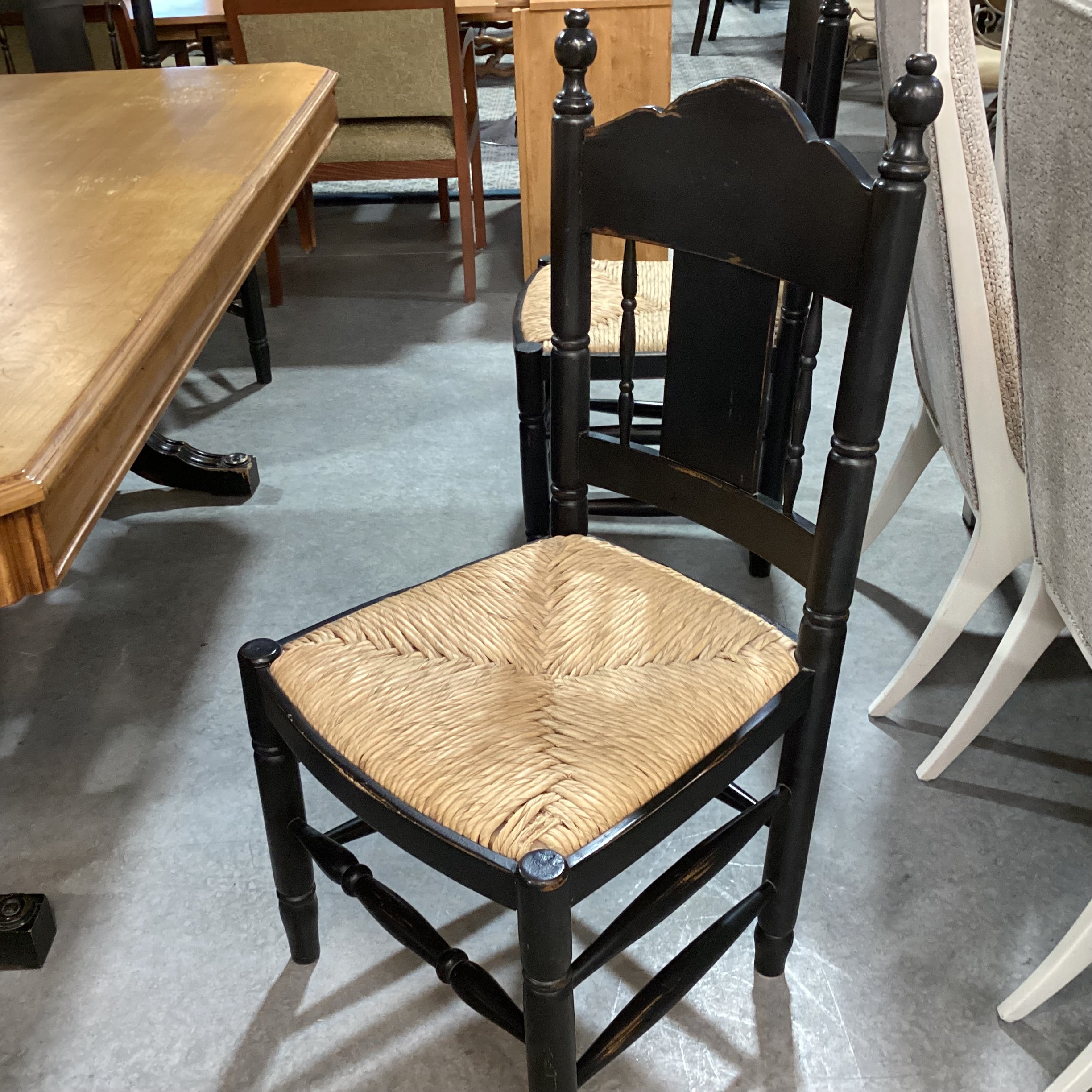 Country Distressed Black & Natural with Trestle Table & 6 Chairs Dining Set 72"x 42"x 31"