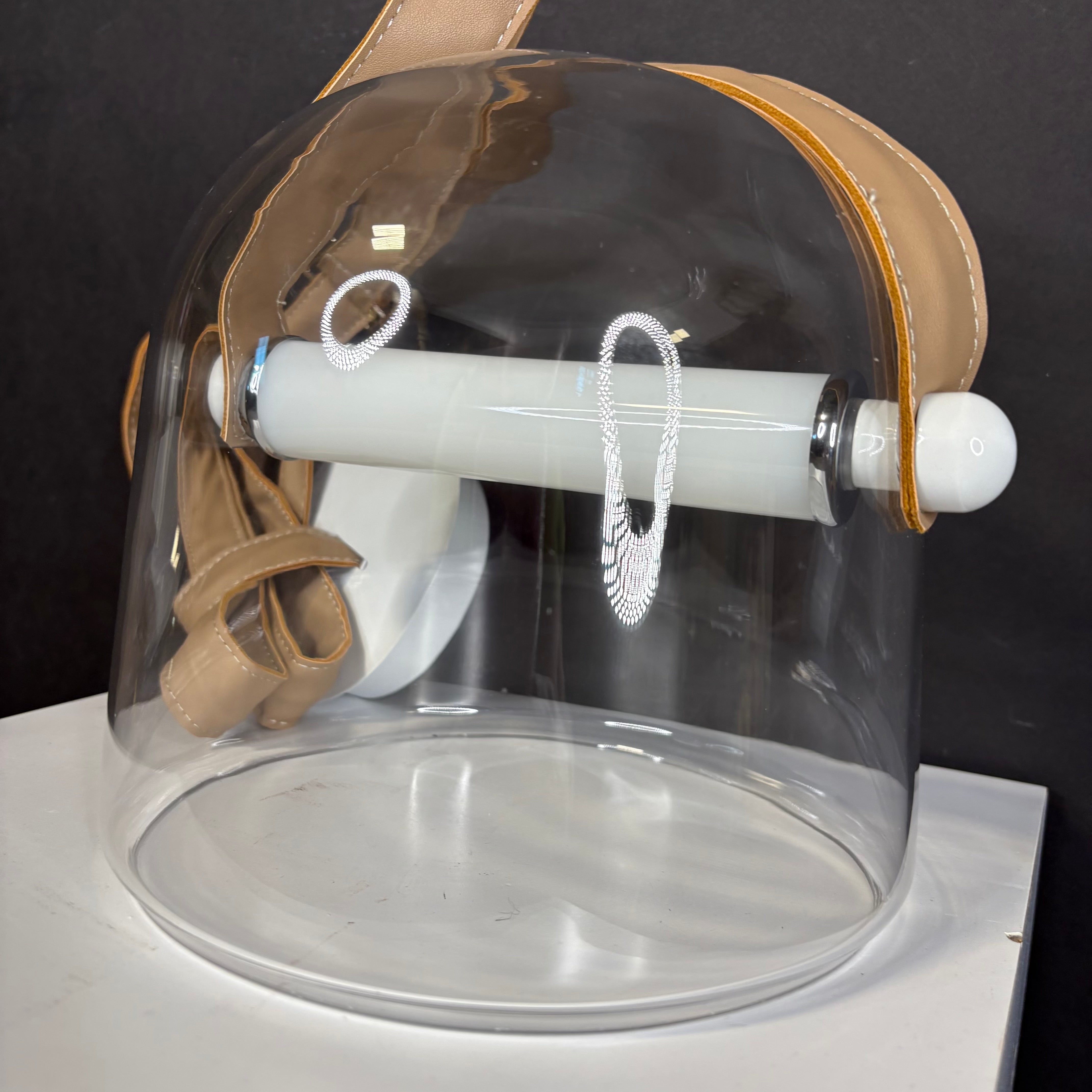 Nordic Style LED Light Brown Leather with Clear Glass Shade Ceiling Pendant 8” Diameter @ Shade x 65“