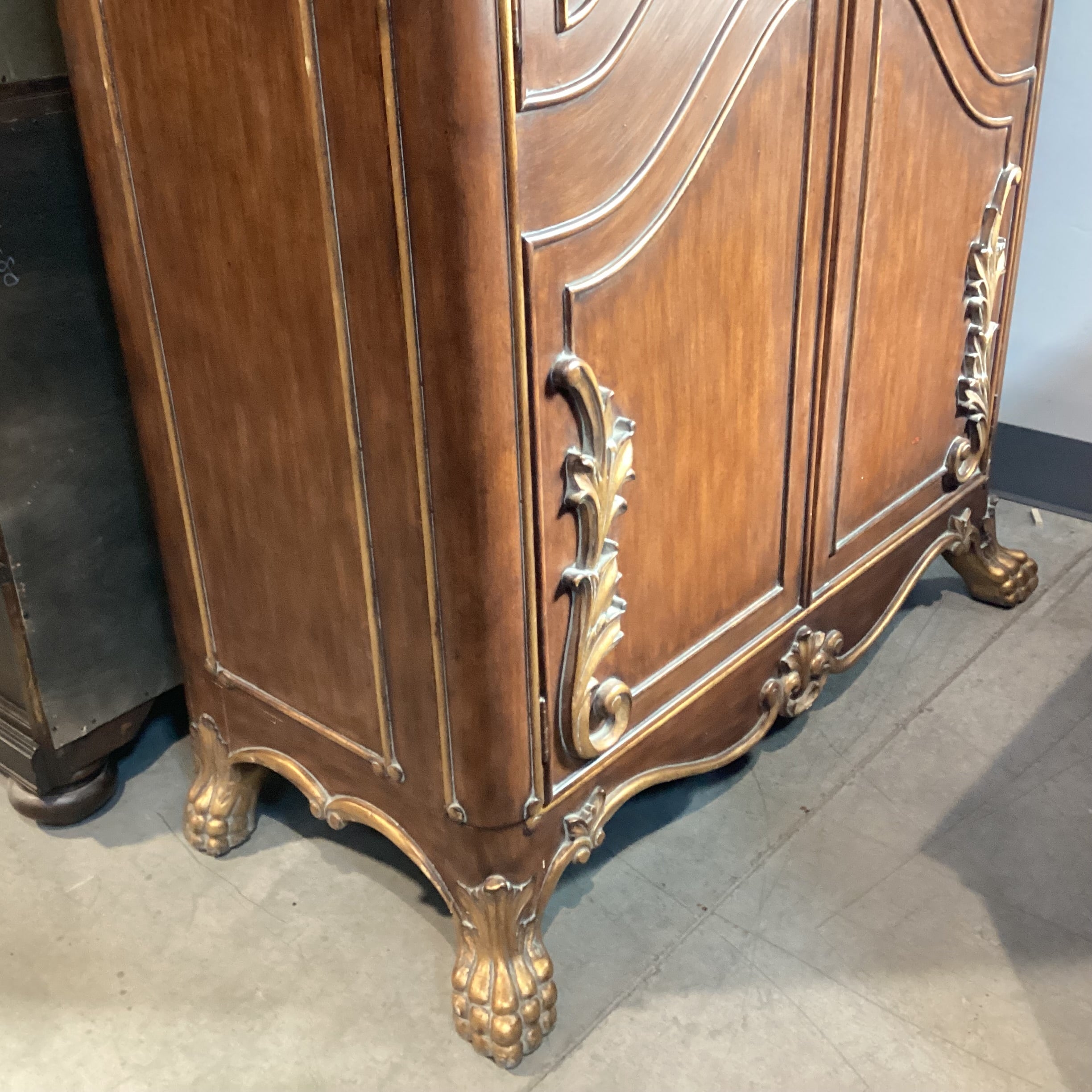 Ornate Carved Wood with Gold Accent 2 Door 3 Drawer Wardrobe Armoire 54"x 25"x 93"