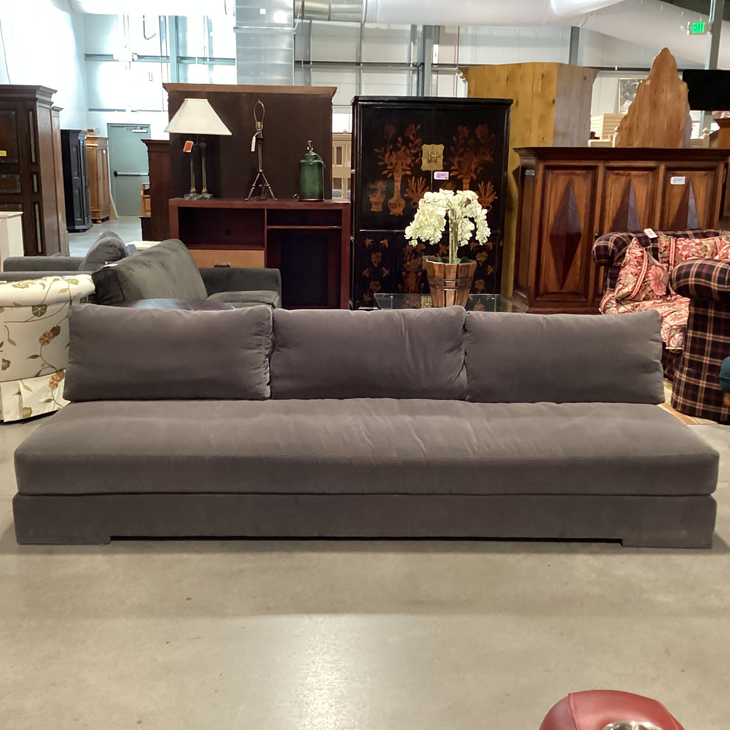 Verellen Grey Velvet & Down Modern Armless Sofa 110"x 42"x 30"