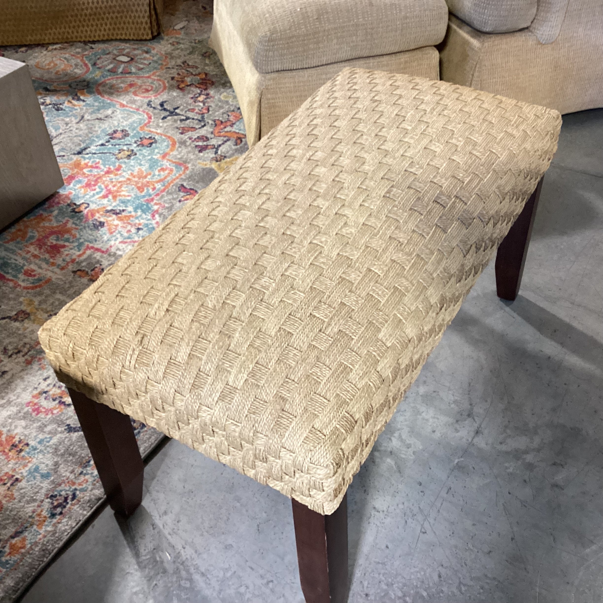 Basket Weave & Wood Bench 36"x 18"x 18"