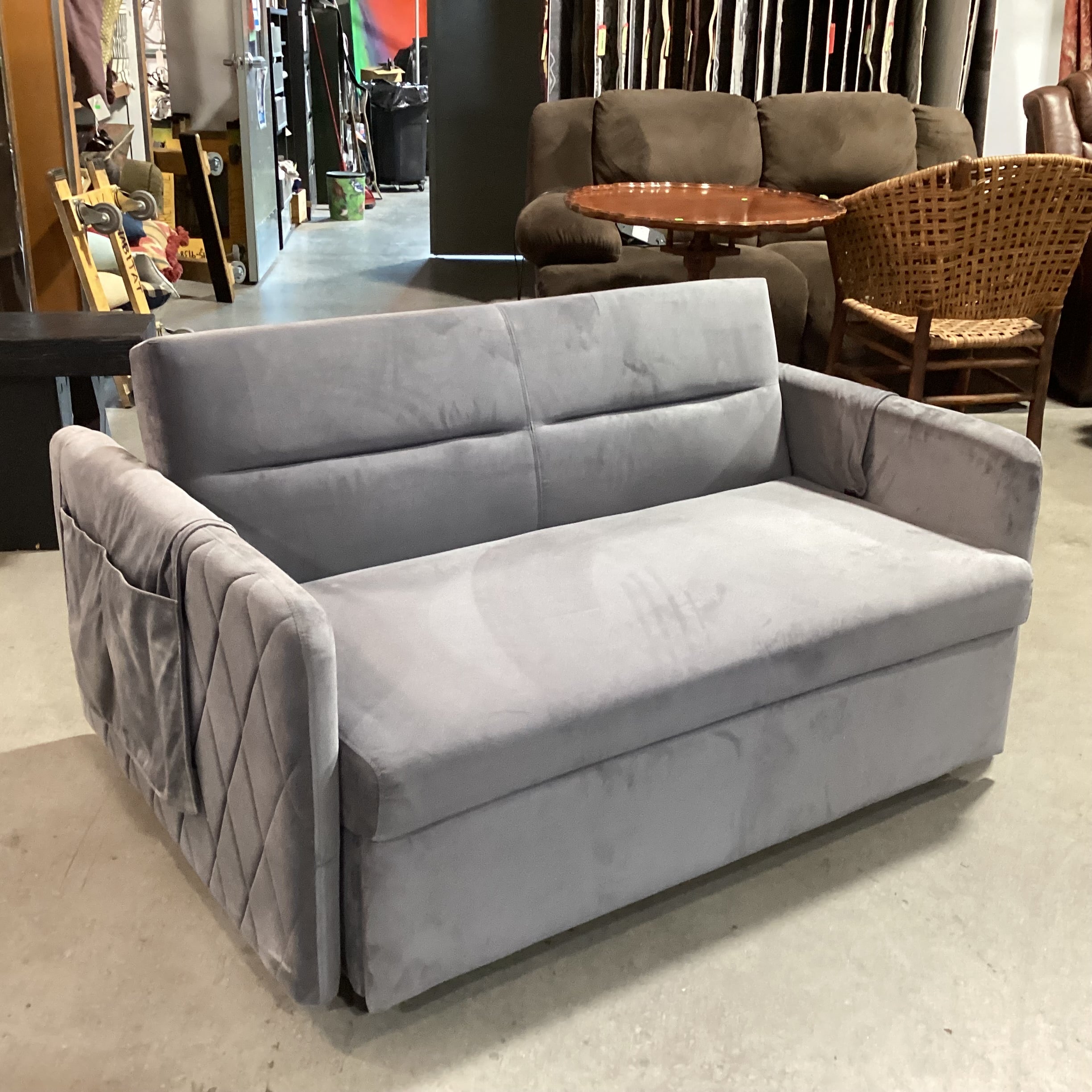 Grey Plush with Pullout Popup Trundle Futon Loveseat Sofa 54"x 39" to 71"x 30"