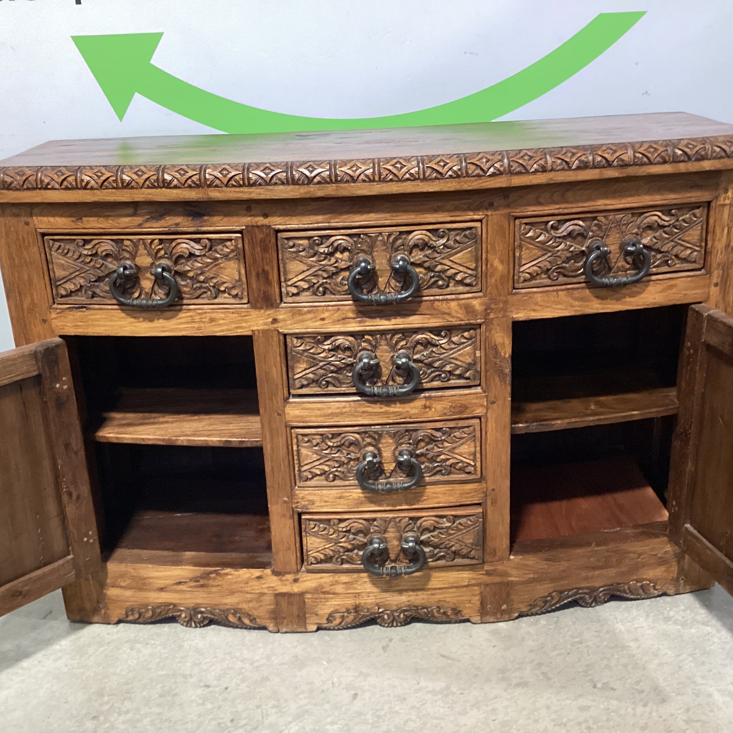 Jason Scott Collection Custom Carved Round Nose 6 Drawer 2 Door Western Style Buffet Sideboard 58"x 22"x 40.5"