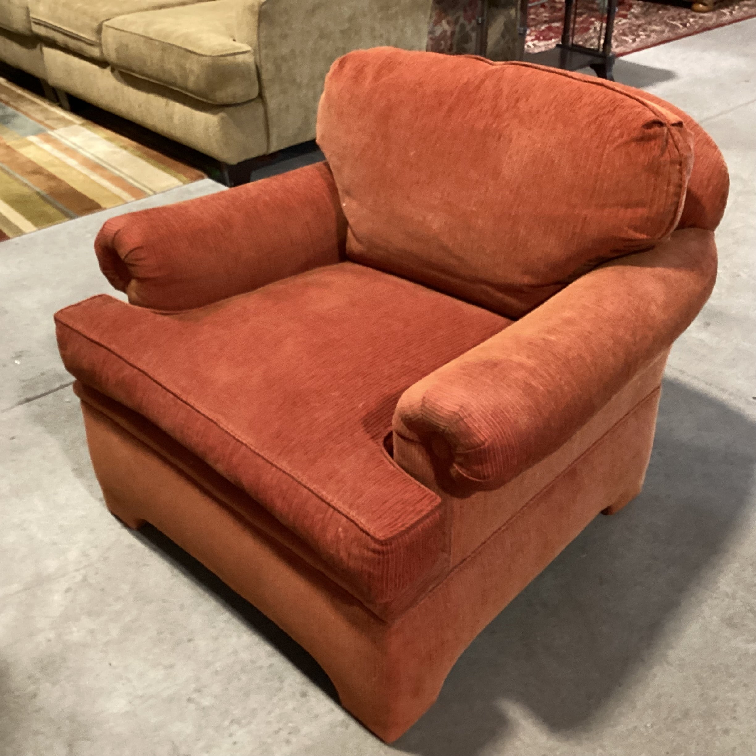 Red Orange Ribbed Textured Woven Down Mix Chair 37"x 39"x 30"