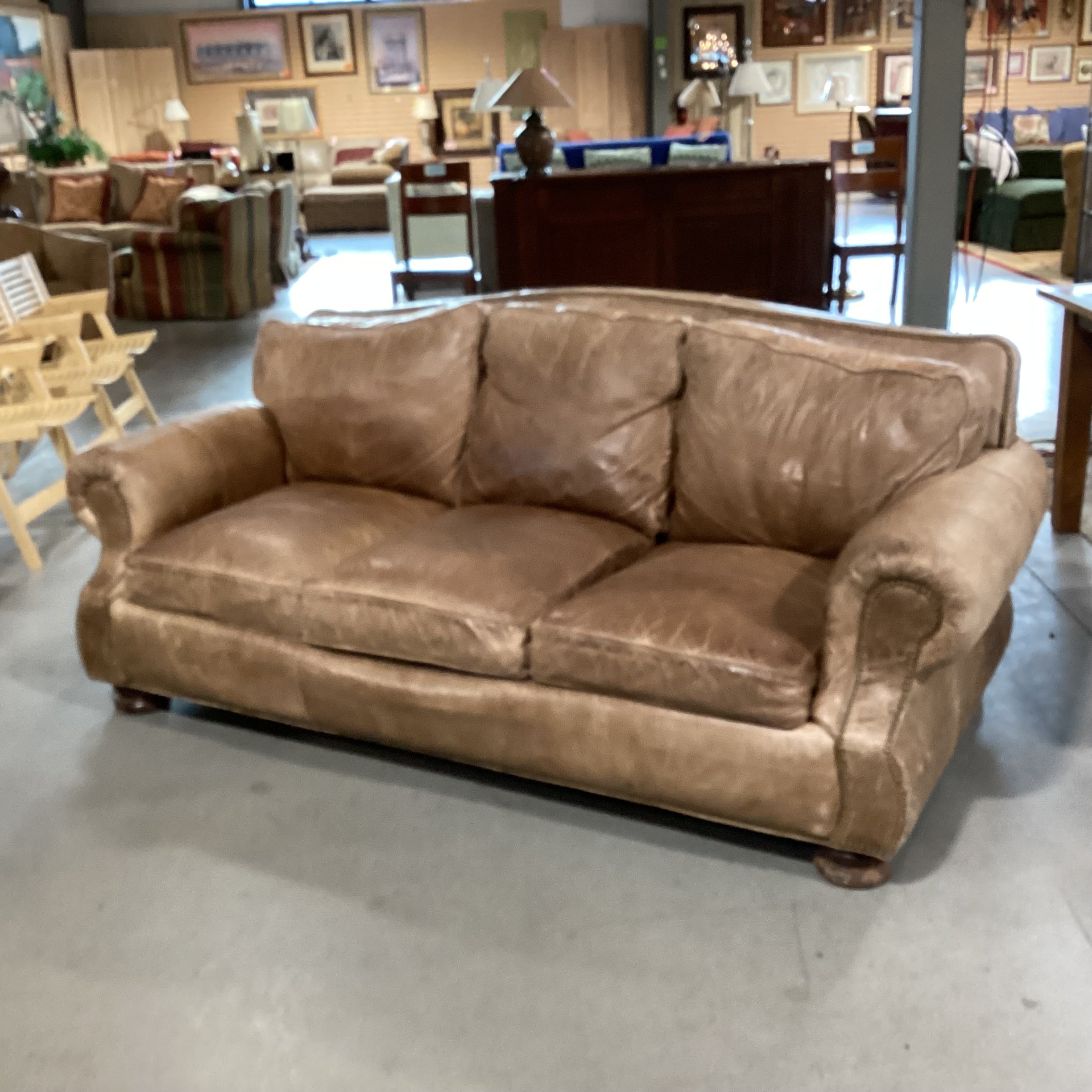 Leather Nailhead Arch Back Roll Arm Sofa 87"x 41"x 36"