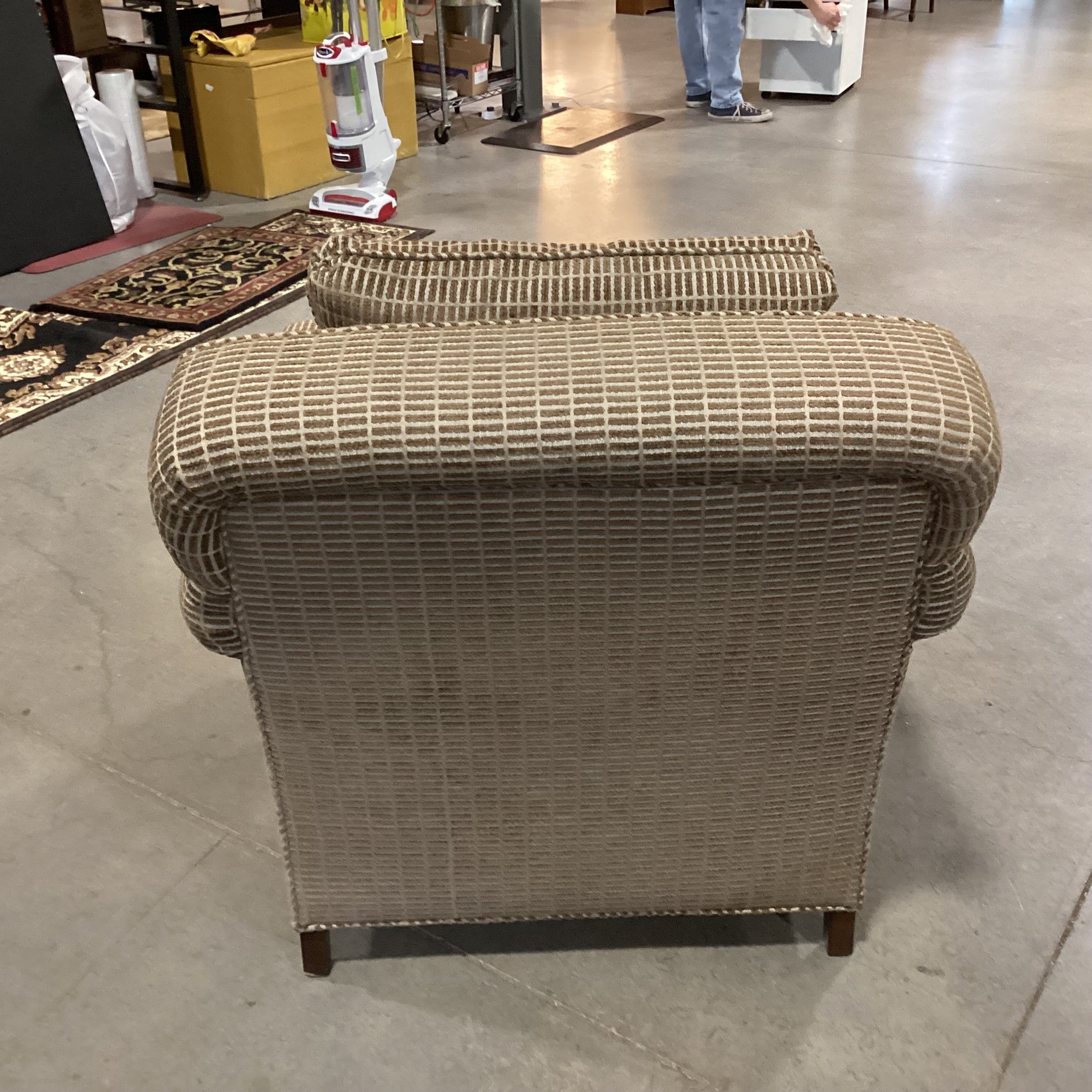 Edward Ferrell Brown & Tan Raised Woven with Carved Foot Brass Casters Chair 35"x 42"x 33"