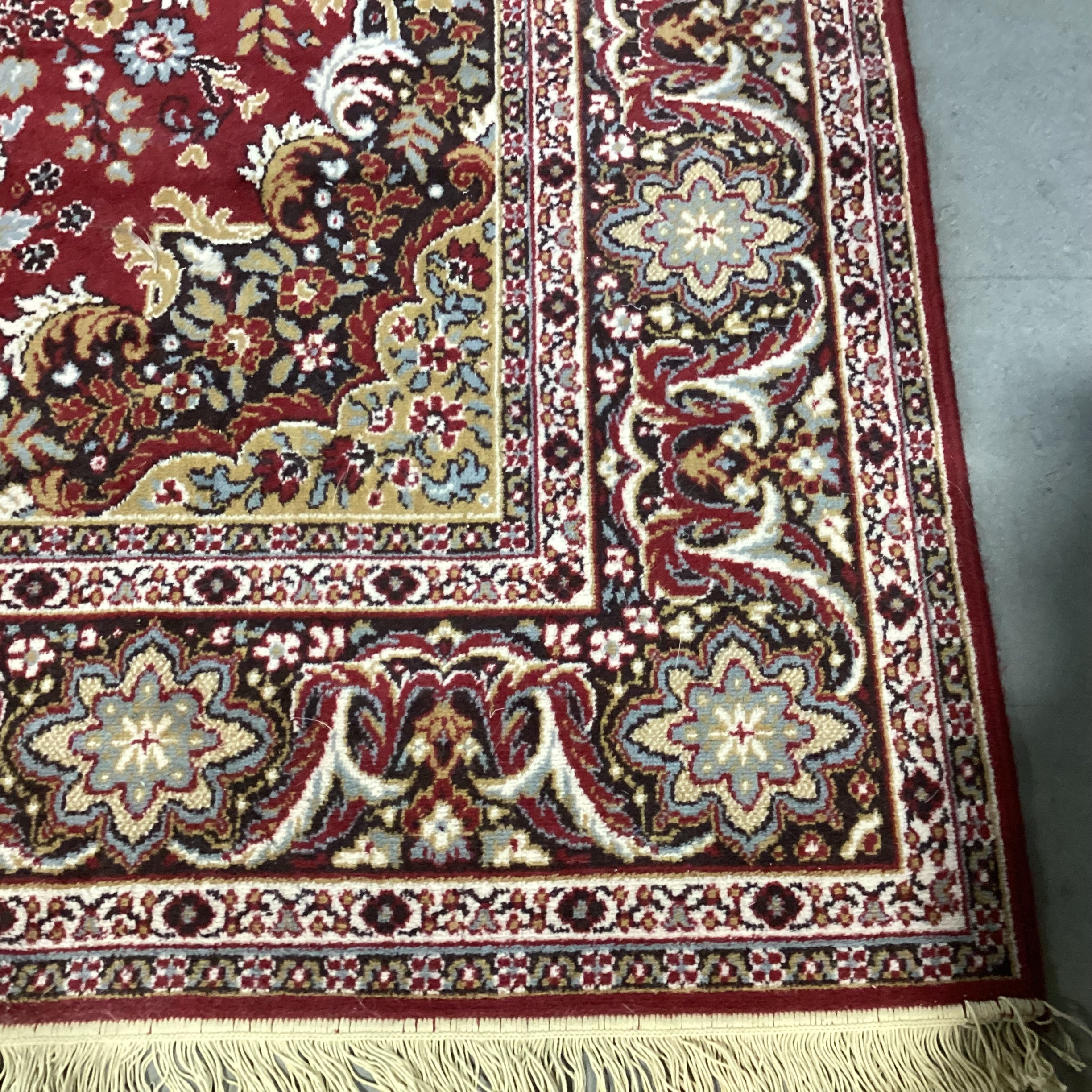 Vintage Karastan Style Red Golden Tan Brown & Blue Wool Rug 8'x 11'6"