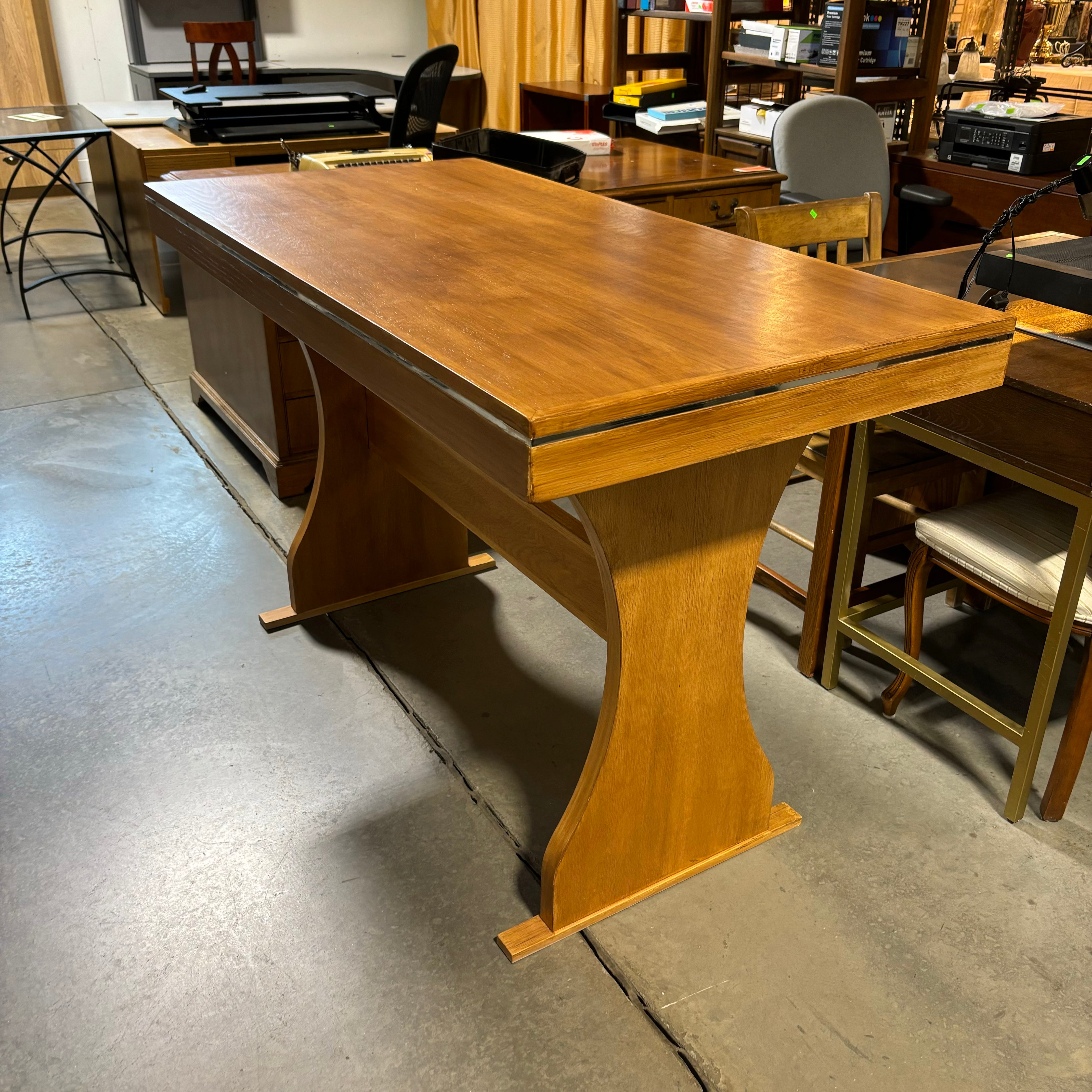 Medium Finish Wood with Trestle & Chrome Accent Desk 60"x 30"x 39"