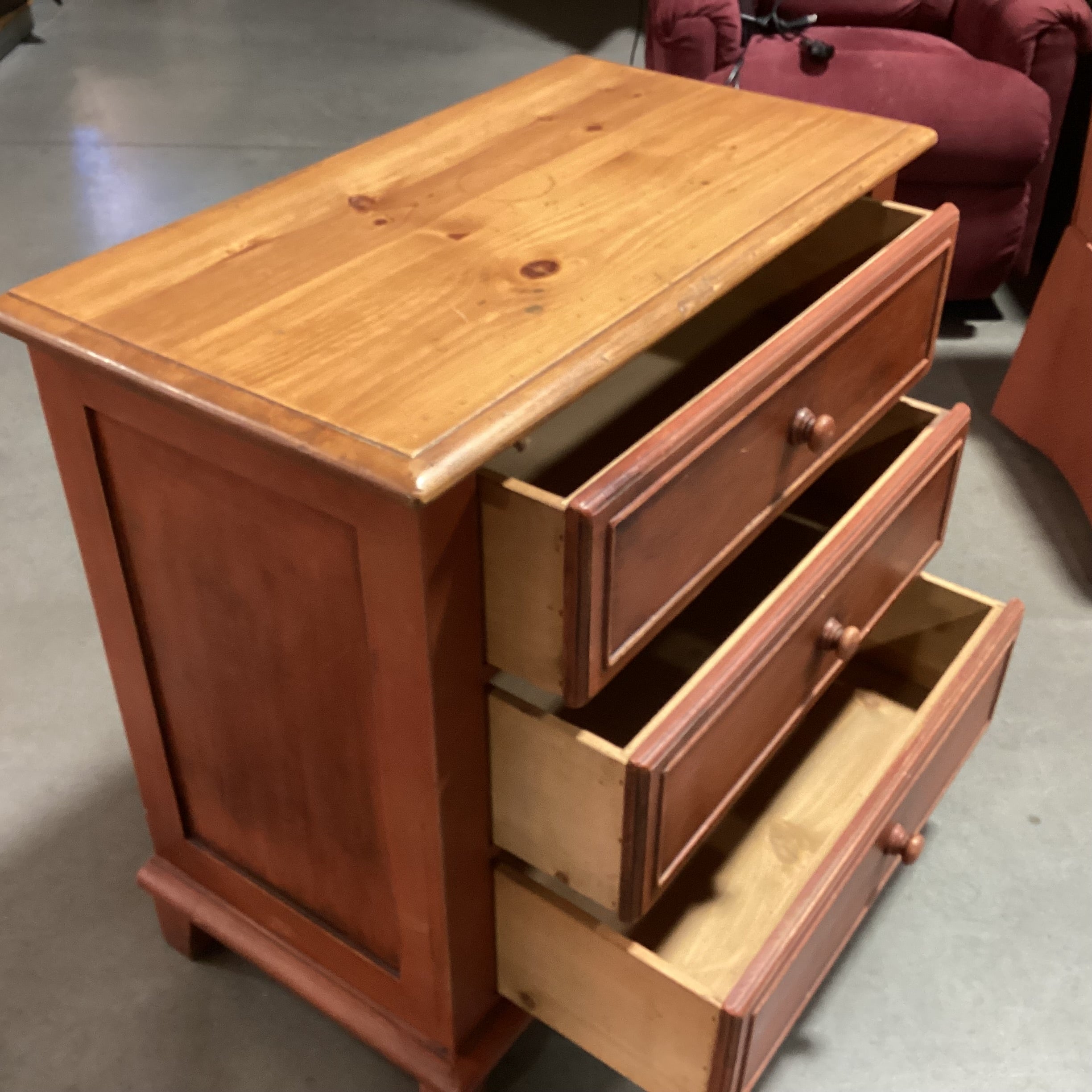 Rustic Country Red & Natural Distressed Pine 3 Drawer Chest 34"x 18"x 32"