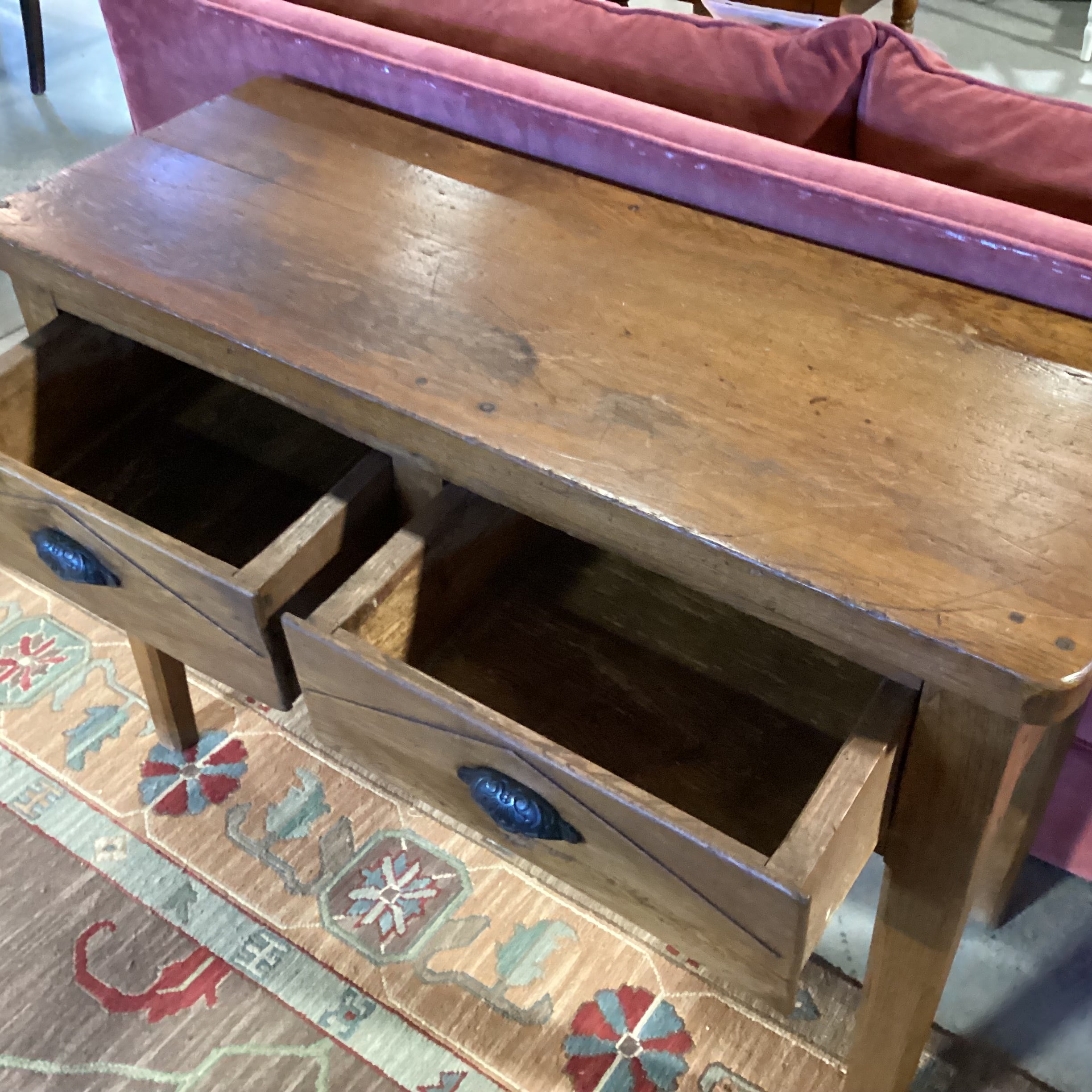 Antique Solid Wood 2 Drawer Console Sofa Table 45.5"x 17.5"x 31.5"