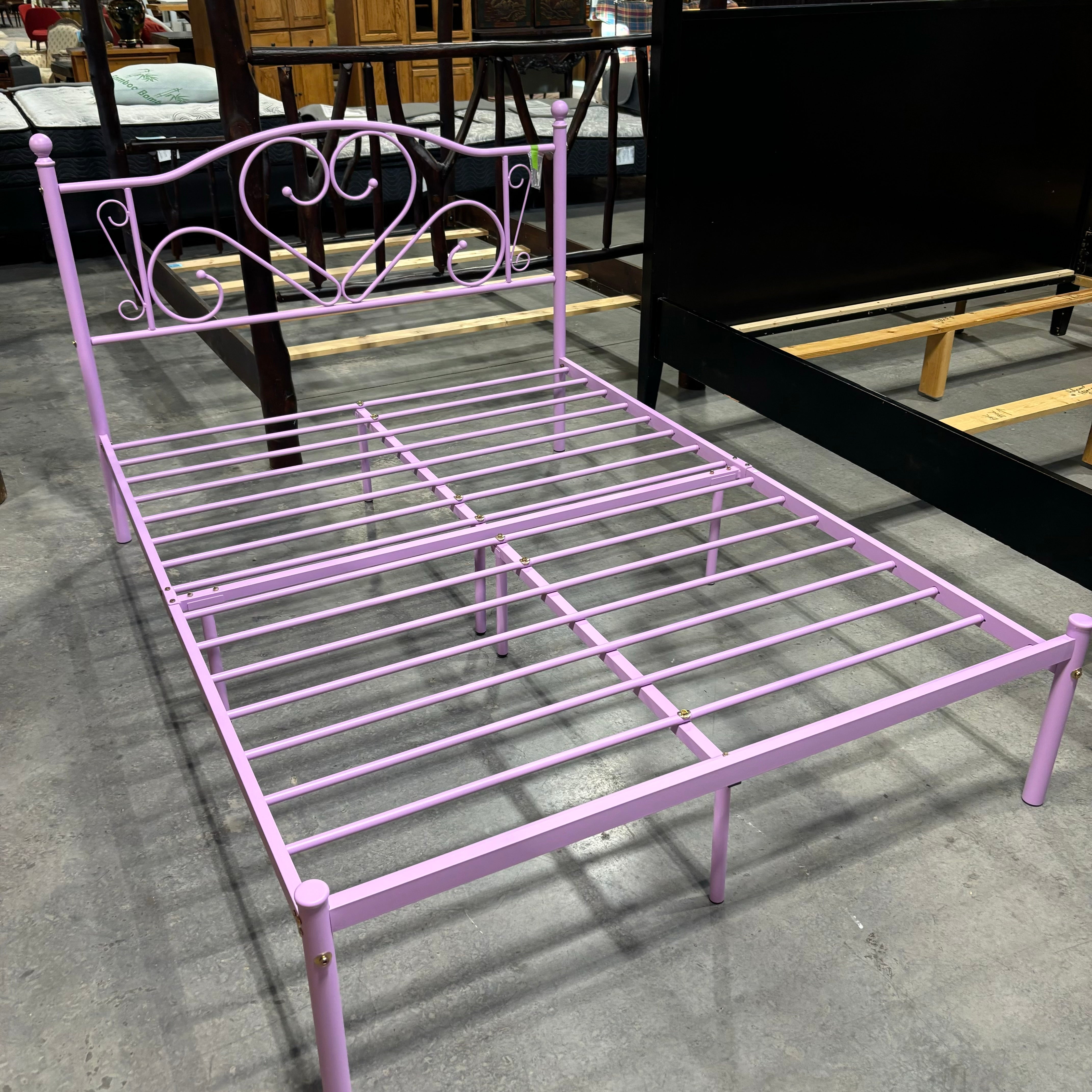 FULL Purple Ornate Metal Headboard Platform Bed 56"x 78"x 42"