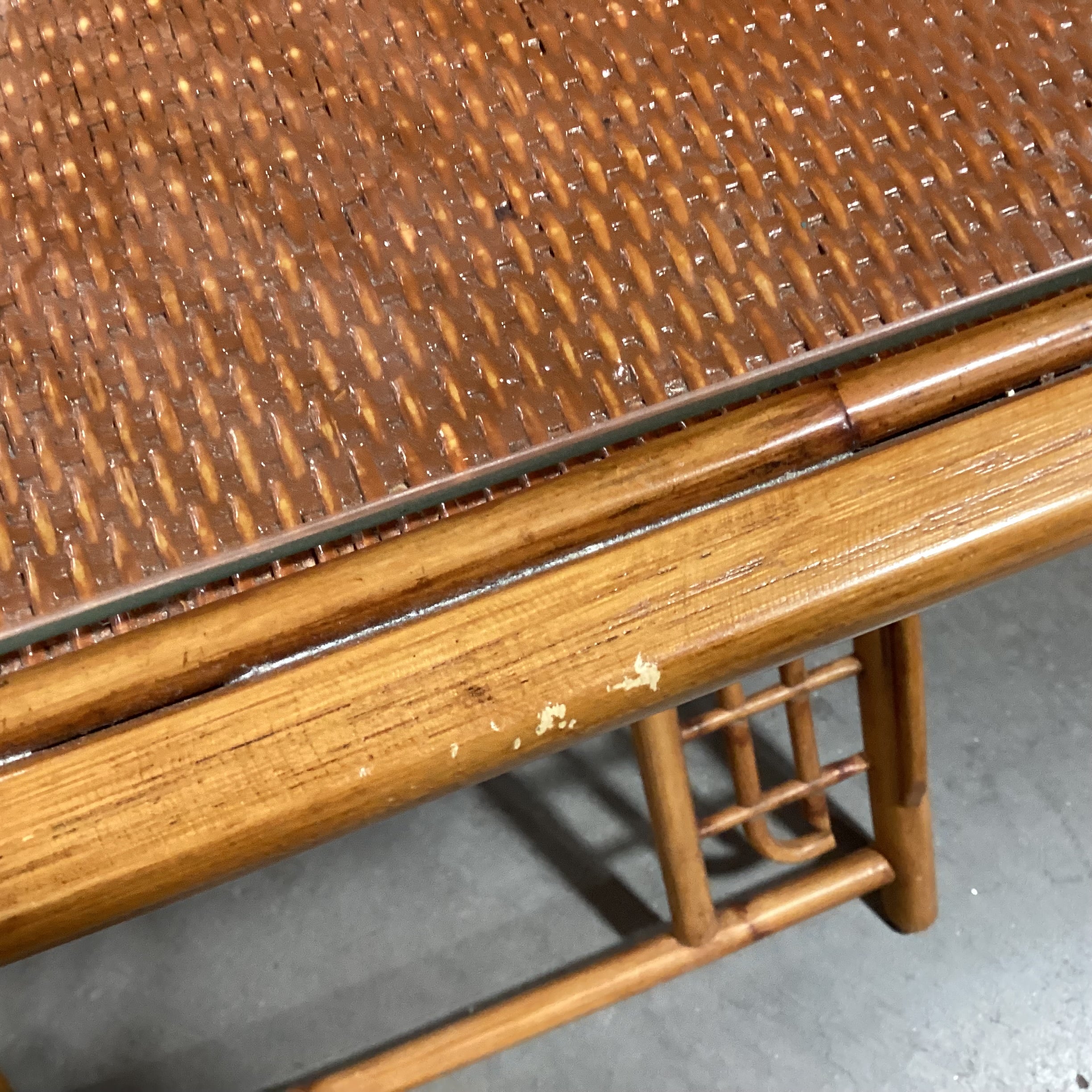 Vintage Bamboo & Rattan with Glass Top Accent Table 27"x 19"x 27"
