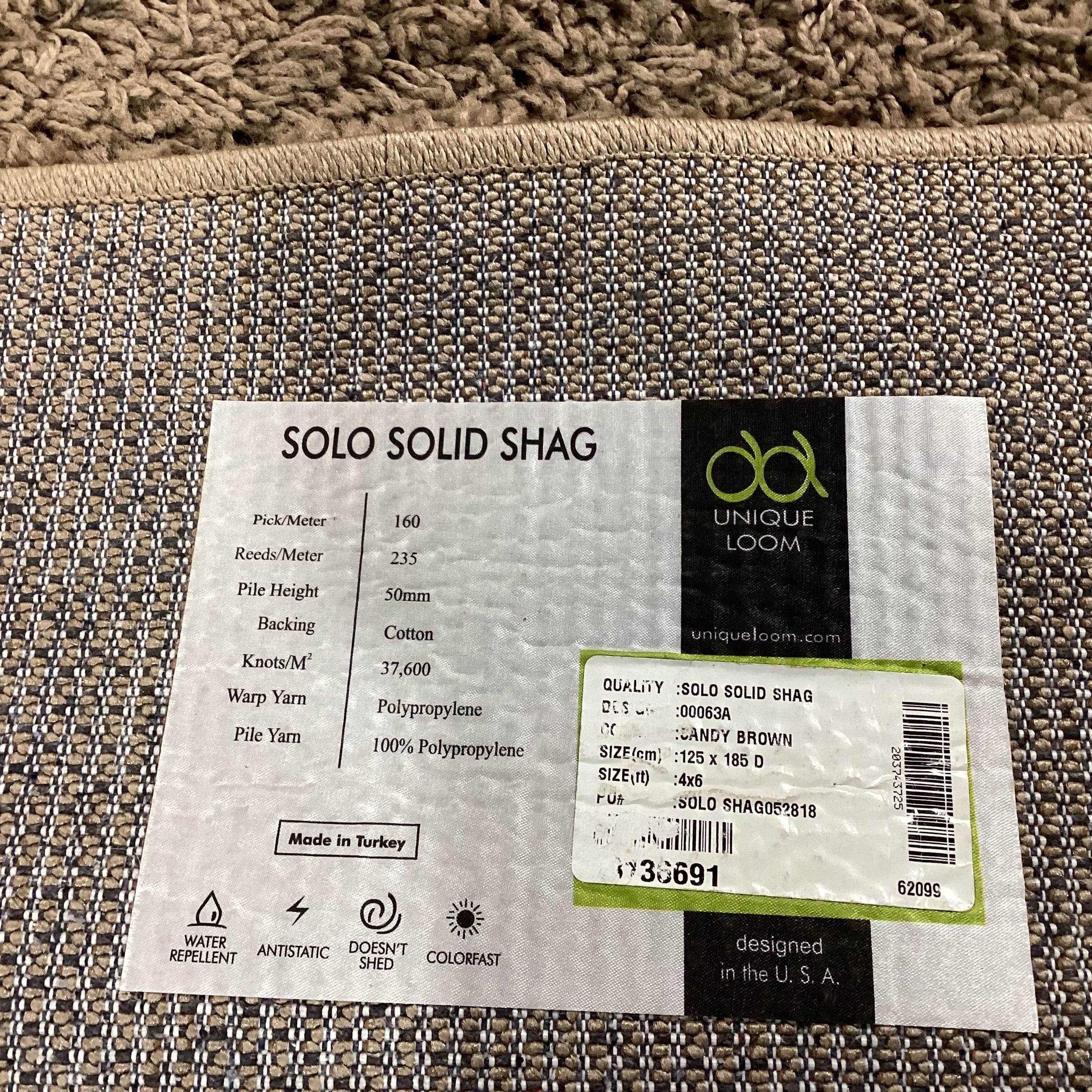 Unique Loom Solo Solid Sandy Brown Shag Rug 4'x 6'