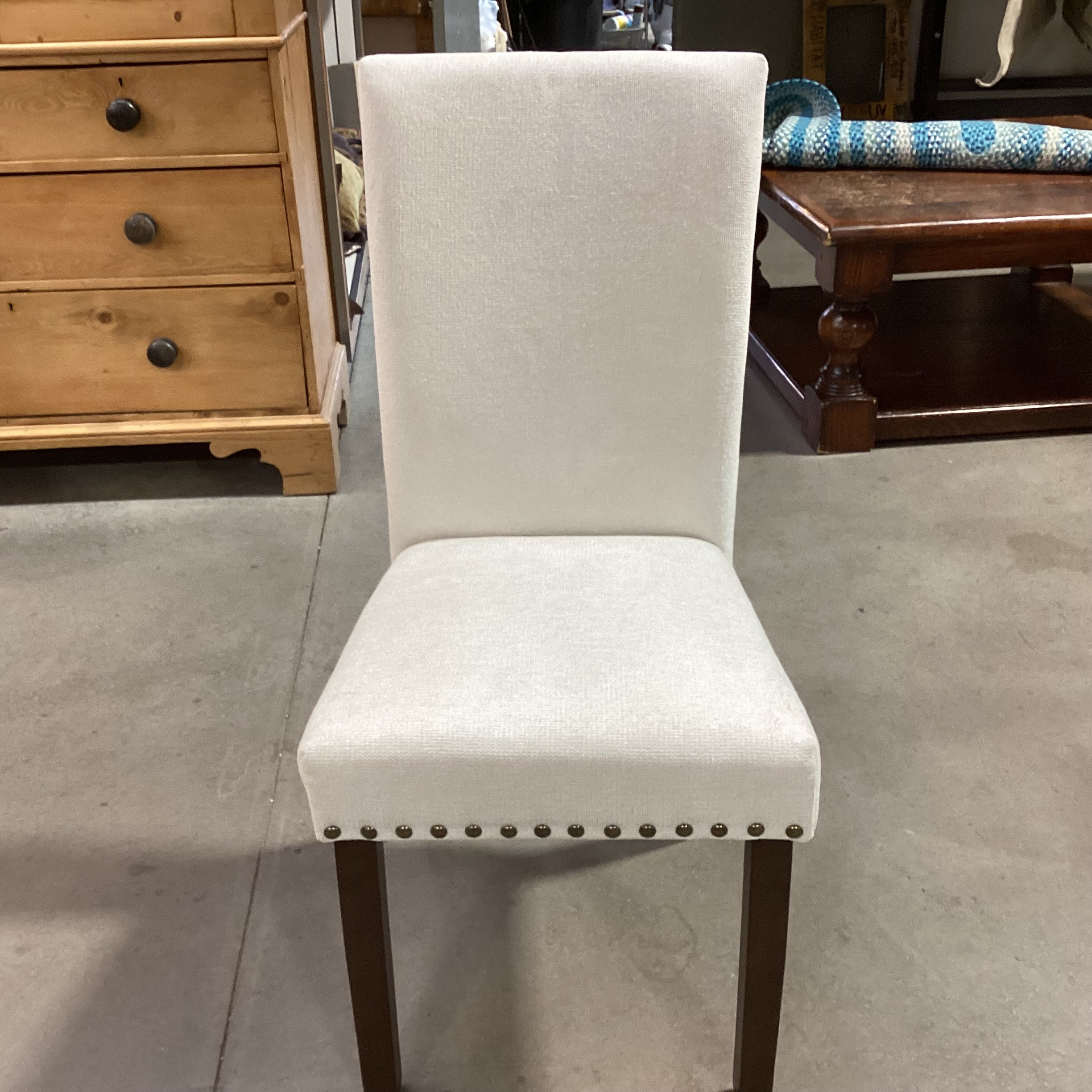 Colamy Ivory Woven Nailhead & Dark Finish Wood Dining Chair 19"x 24"x 38"