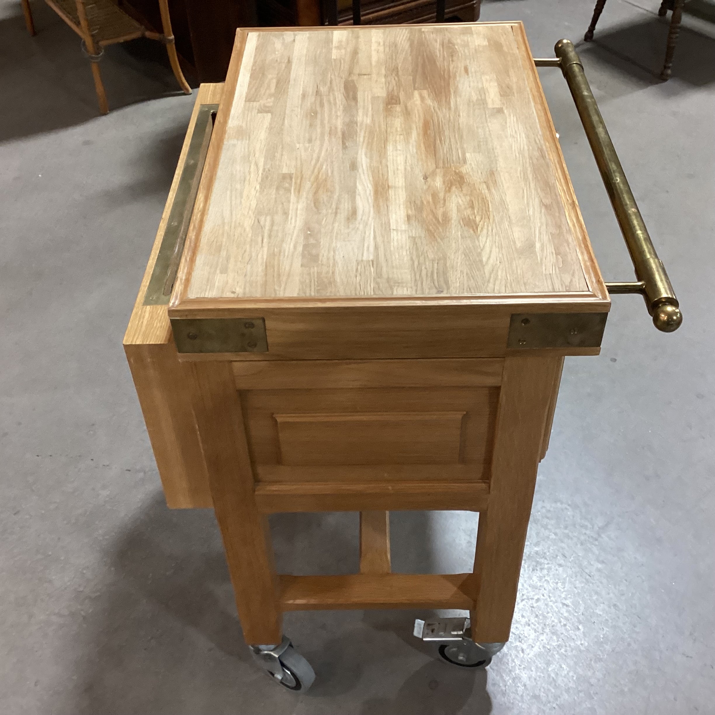 La Cornue Butcher Block & Brass on Casters 1 Drawer Cutting Board Island Buffet 28"x 25"x 32.5"