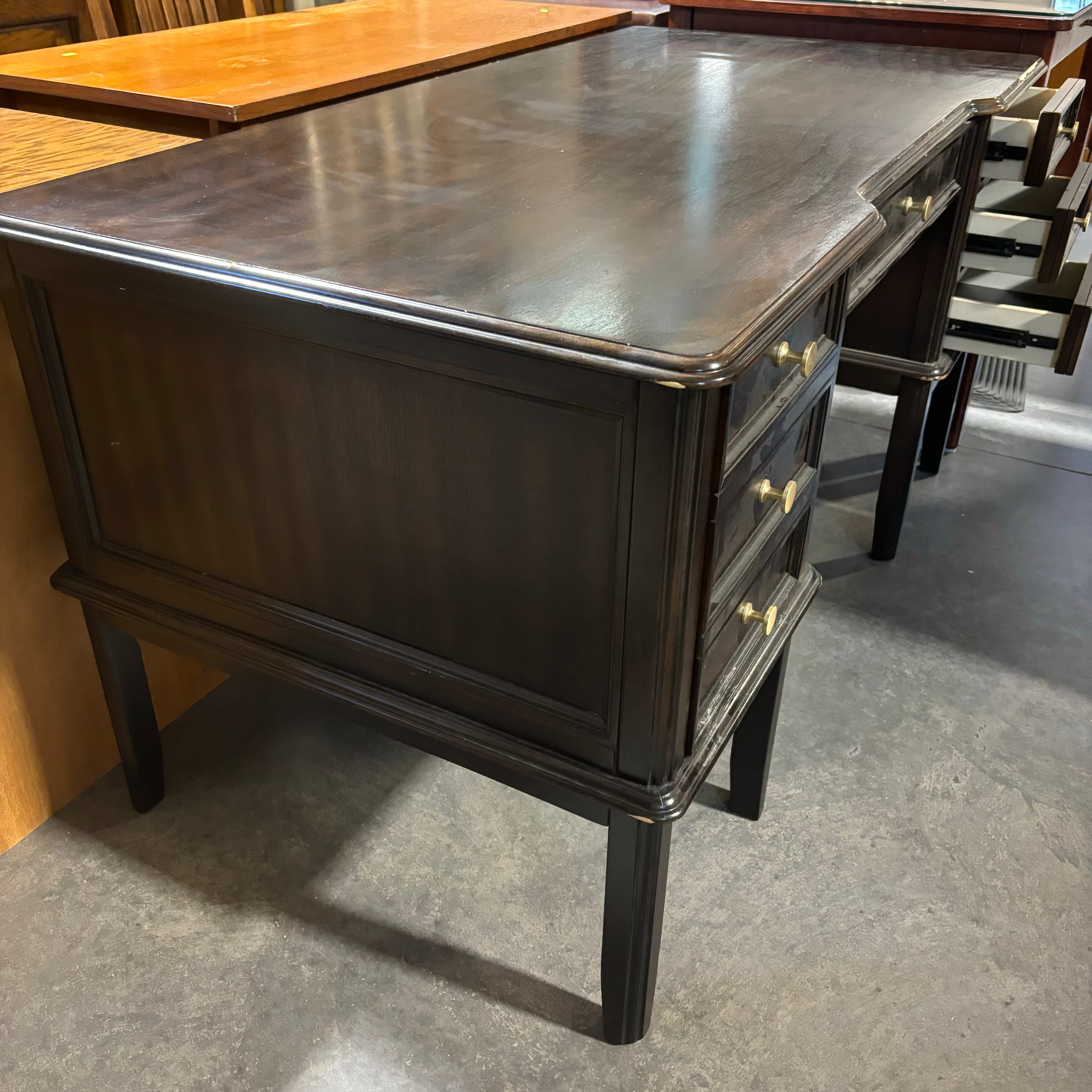 Ashley Dark Finish Wood Style Laminate with Brass Colored Accents 5 Drawer Desk 60"x 30"x 30"