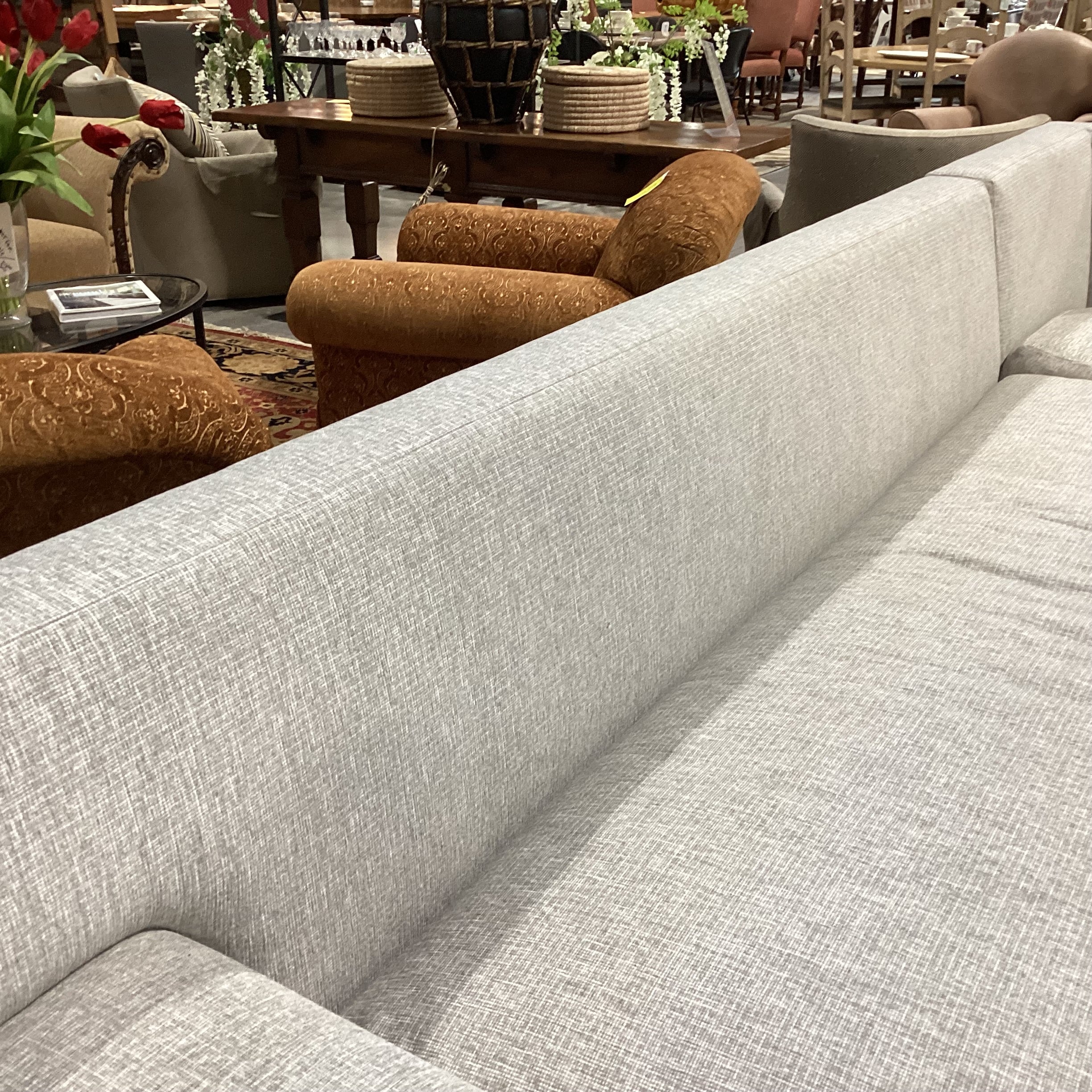 Modern Grey Woven Bench Cushions 2 Piece Sectional 144"x 115"x 41"x 34"