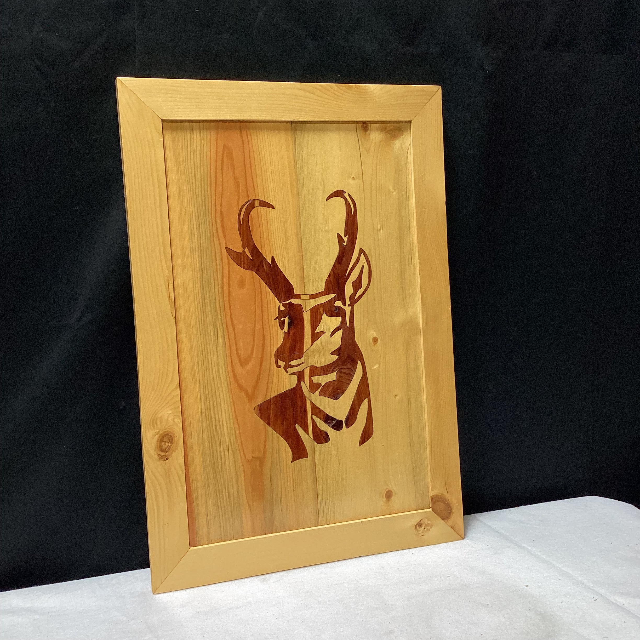 Wood Inlay Antelope Portrait 16.5" x 24"