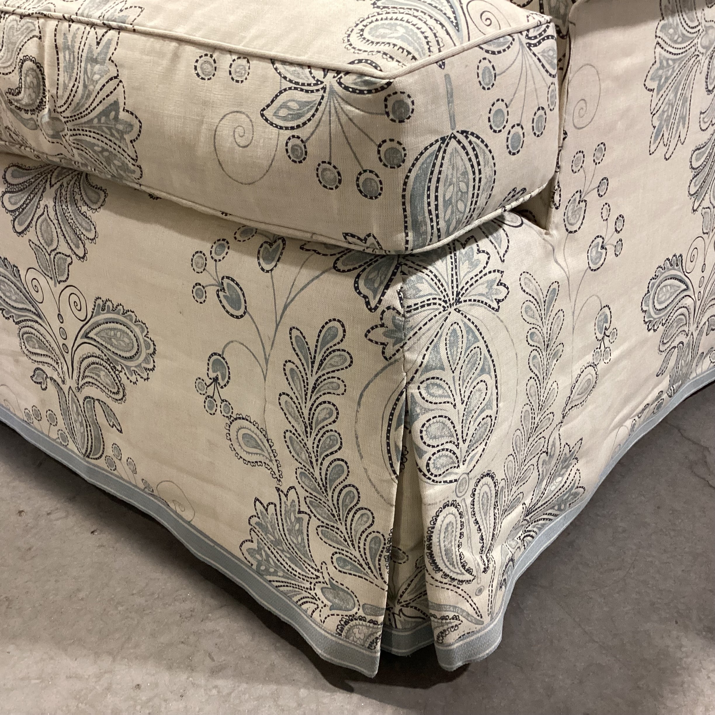 Custom Cream Blue Floral Linen Down Chair 33"x 33"x 28"