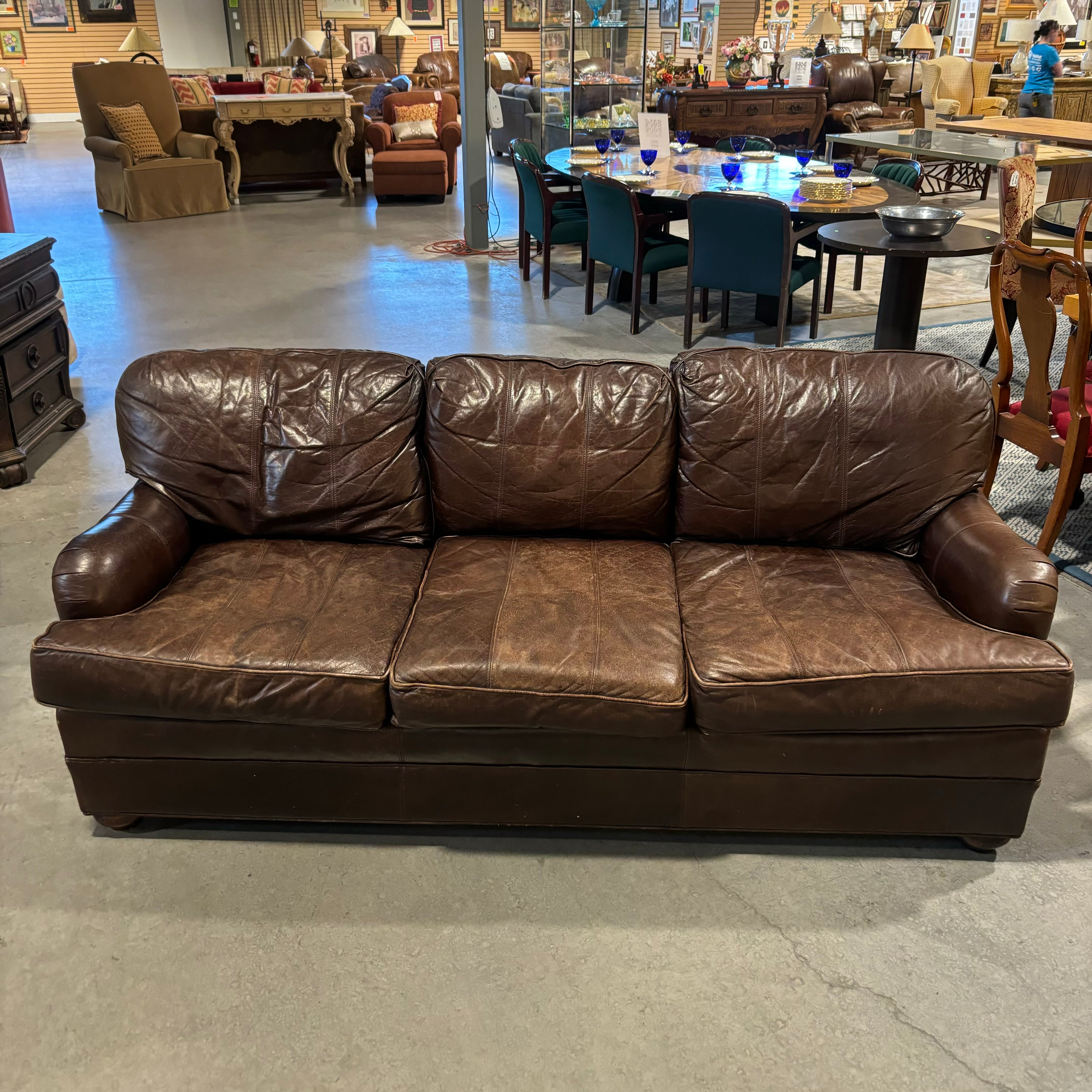 Vanguard Furniture American Bungalow Three Cushion Genuine Leather Sofa 84"x 36"x 30"